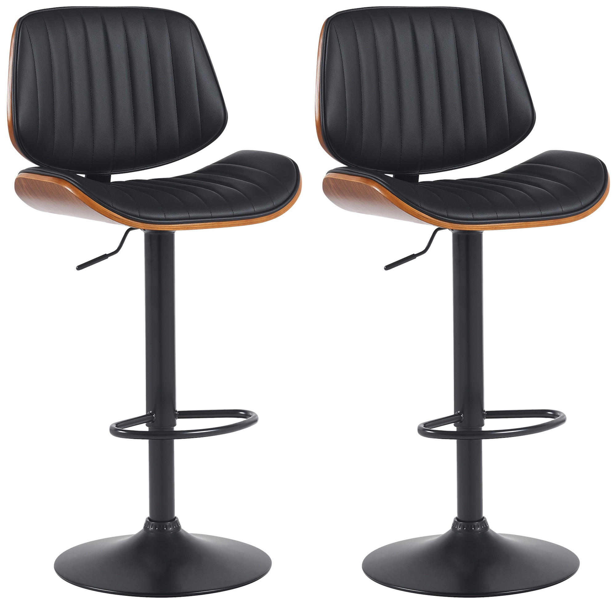 BARHOCKER 2er Set Lederlook Walnuss/Schwarz - Walnussfarben/Schwarz, Textil/Metall (50/94/50cm) - CLP
