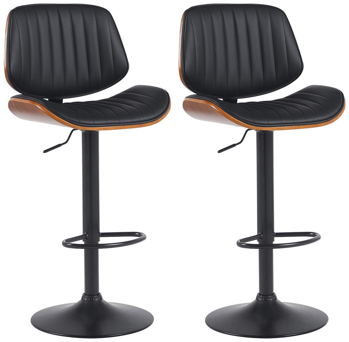 BARHOCKER 2er Set Lederlook Walnuss/Schwarz - Walnussfarben/Schwarz, Textil/Metall (50/94/50cm) - CLP
