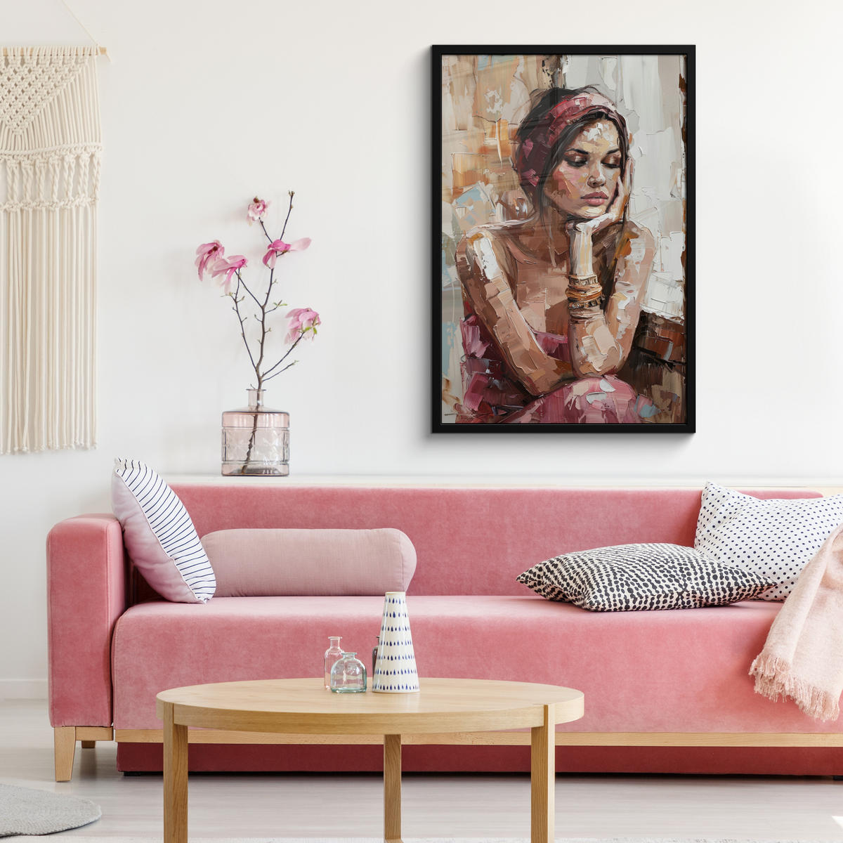 POSTER MIT RAHMEN Frau - Lackierung - Porträt - Modern 60x90 cm - Altrosa, Papier (60/90cm) - MuchoWow