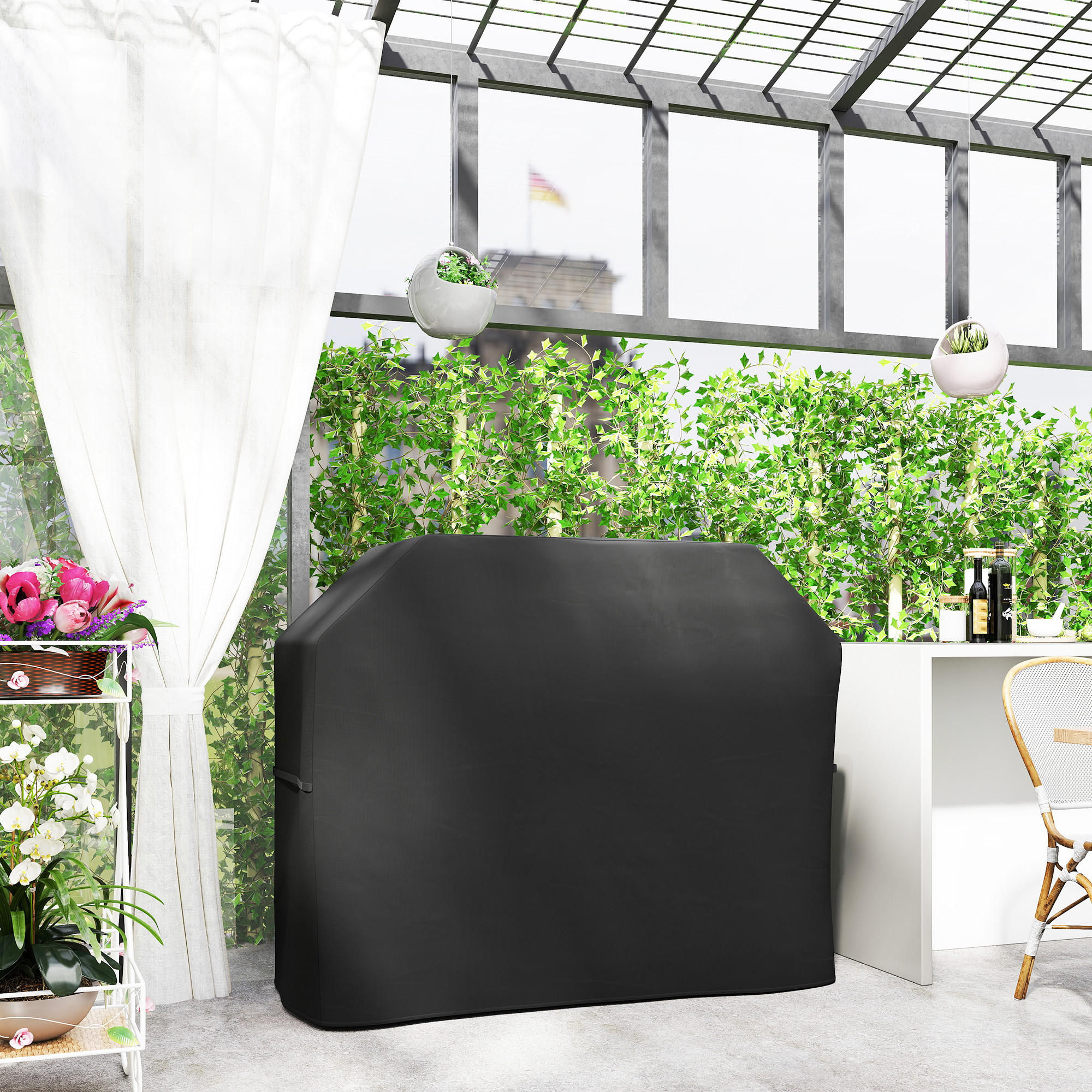 Thumbnail - Outsunny Grillabdeckung, Schwarz, Textil, Füllung: Polyester, 61x120x147 cm, Gartenzubehör, Gartenmöbel-Schutzhüllen