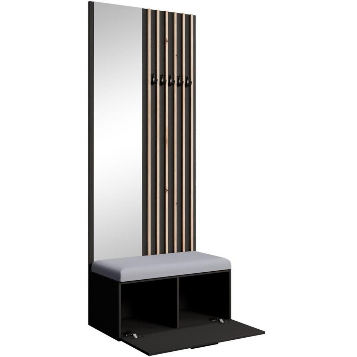 GARDEROBE Margaret II 81/203/43 mit Lamellen und Spiegel - Schwarz/Grau, Holzwerkstoff/Kunststoff (81/203/43cm) - Beautysofa