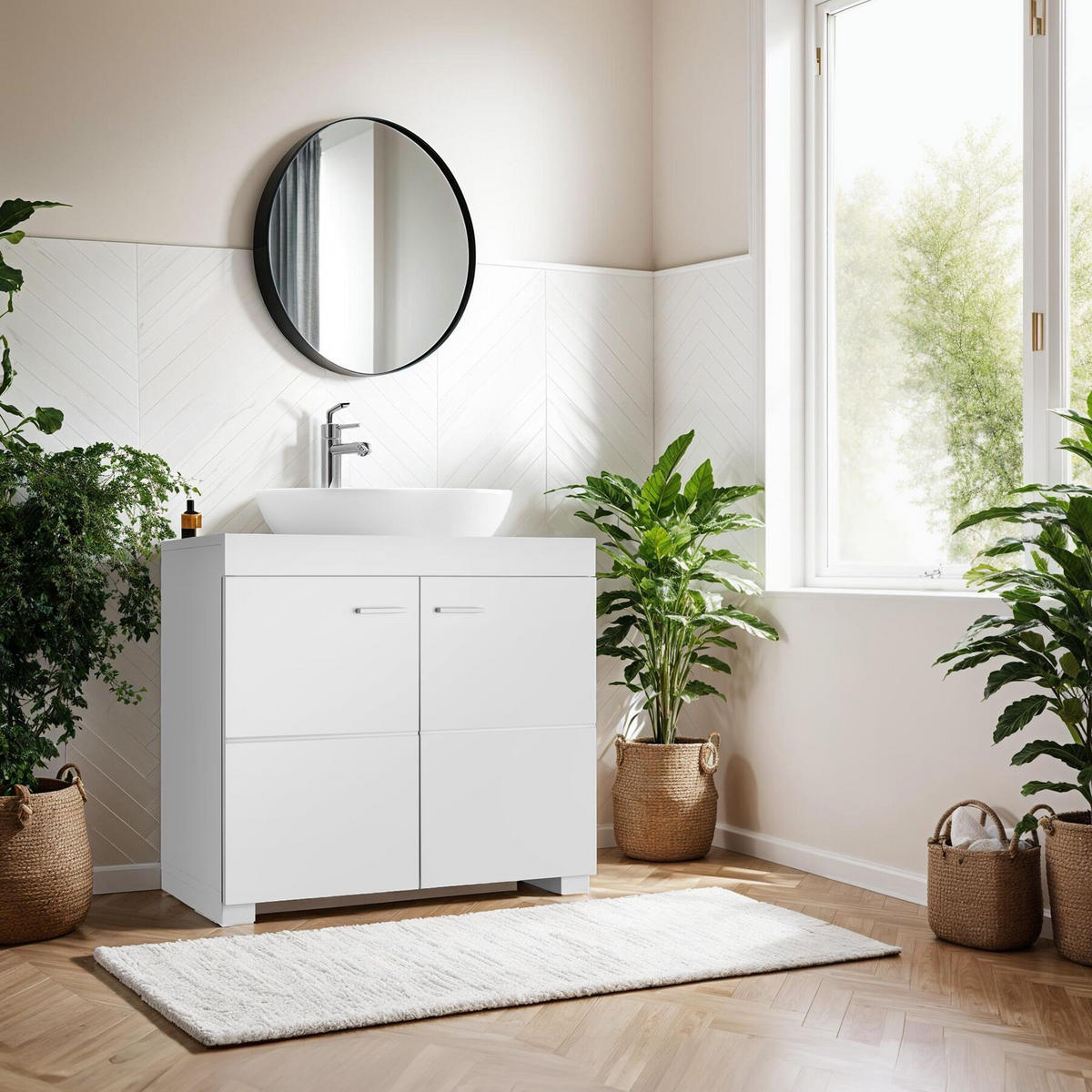 WASCHBECKENUNTERSCHRANK Idris, 60 x 35 x 56 cm, weiß - Weiß, Holzwerkstoff (60/56/35cm) - tectake