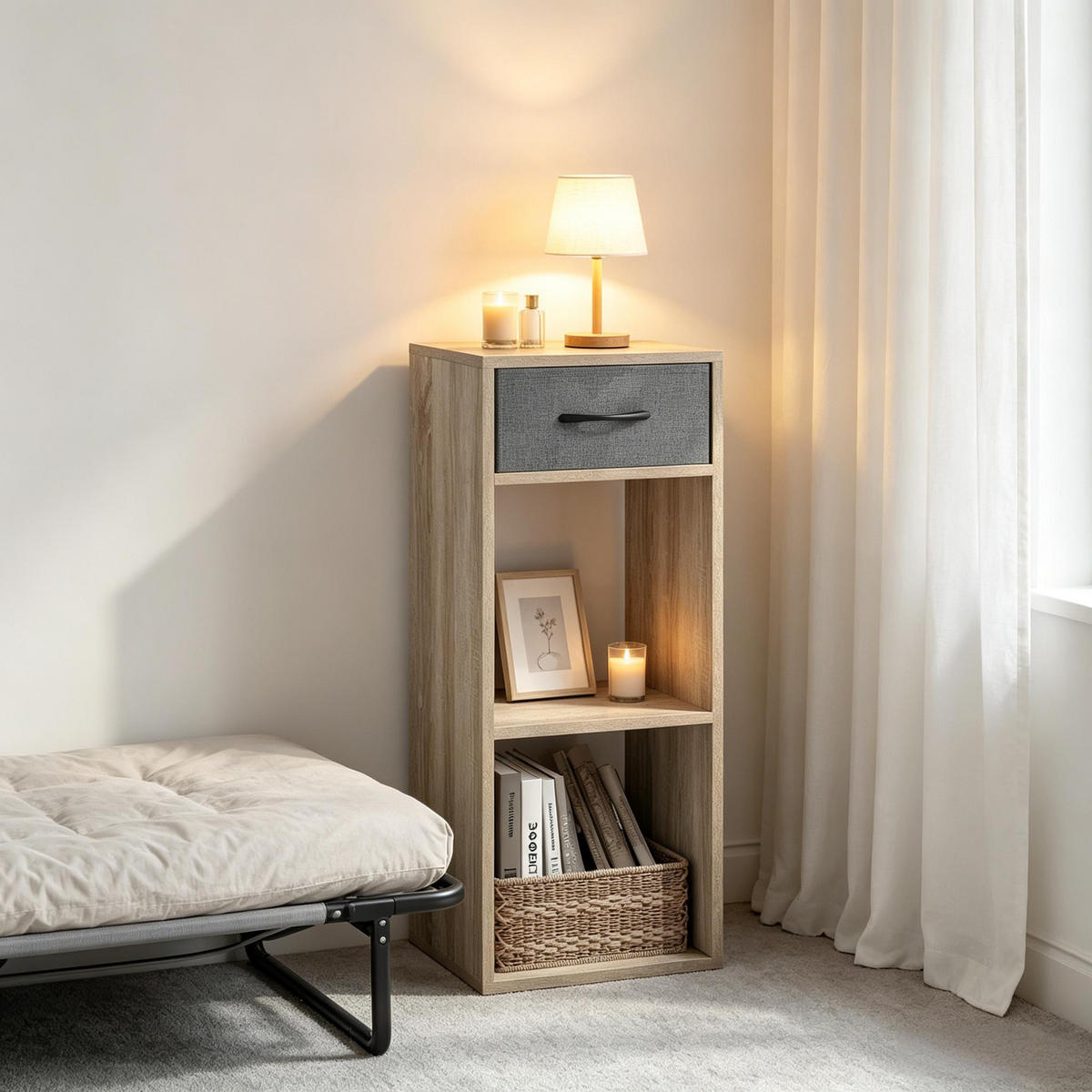 BÜCHERREGAL Grau/Eichefarben 1 Schublade 2 offene Fächer 32/30/80 cm - Grau, Holzwerkstoff (32.4/80/30cm) - PANGIVO