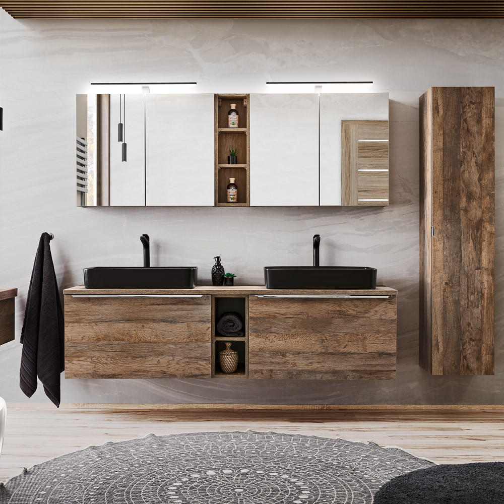 BADMÖBEL-SET 12-TLG. Puebla-56 - Braun, Holzwerkstoff (225/200/46cm) - Lomado