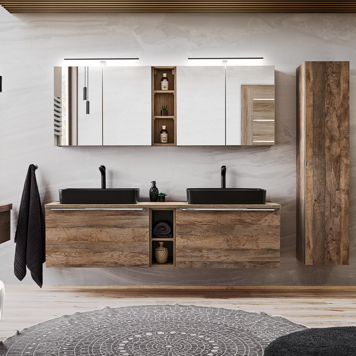 BADMÖBEL-SET 12-TLG. Puebla-56 - Braun, Holzwerkstoff (225/200/46cm) - Lomado