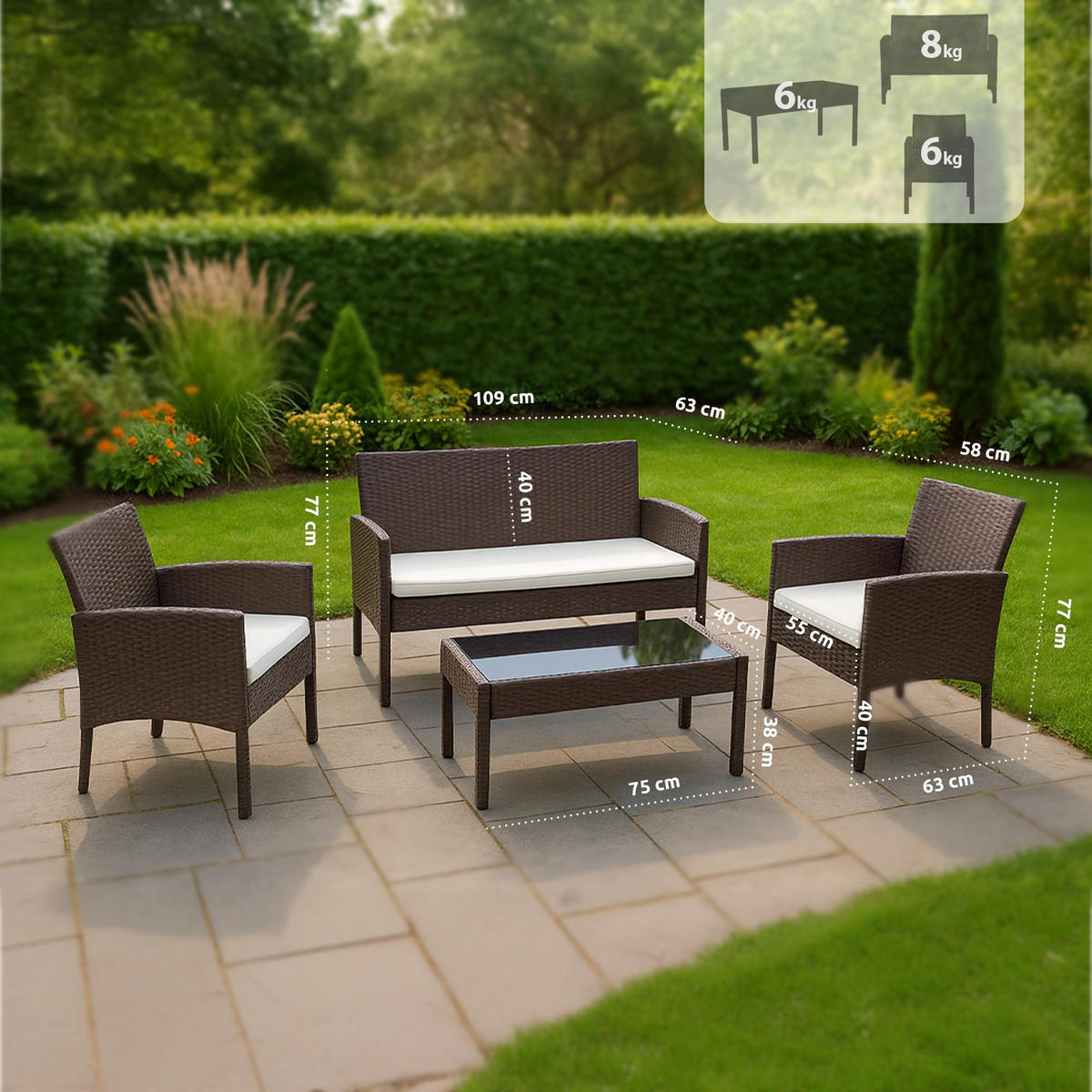 GARTENSITZGRUPPE Metall Braun (4-teilig) - Braun, Metall - CLP