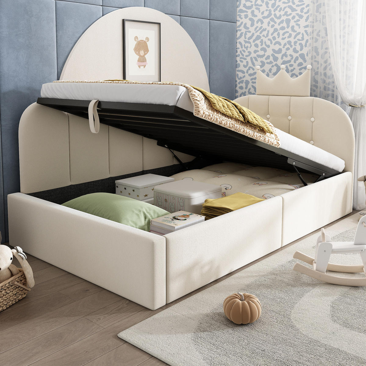 POLSTERBETT 90/200 cm Beige aus Samt mit Stauraum - Beige, Textil (90/200cm) - OKMYHOME