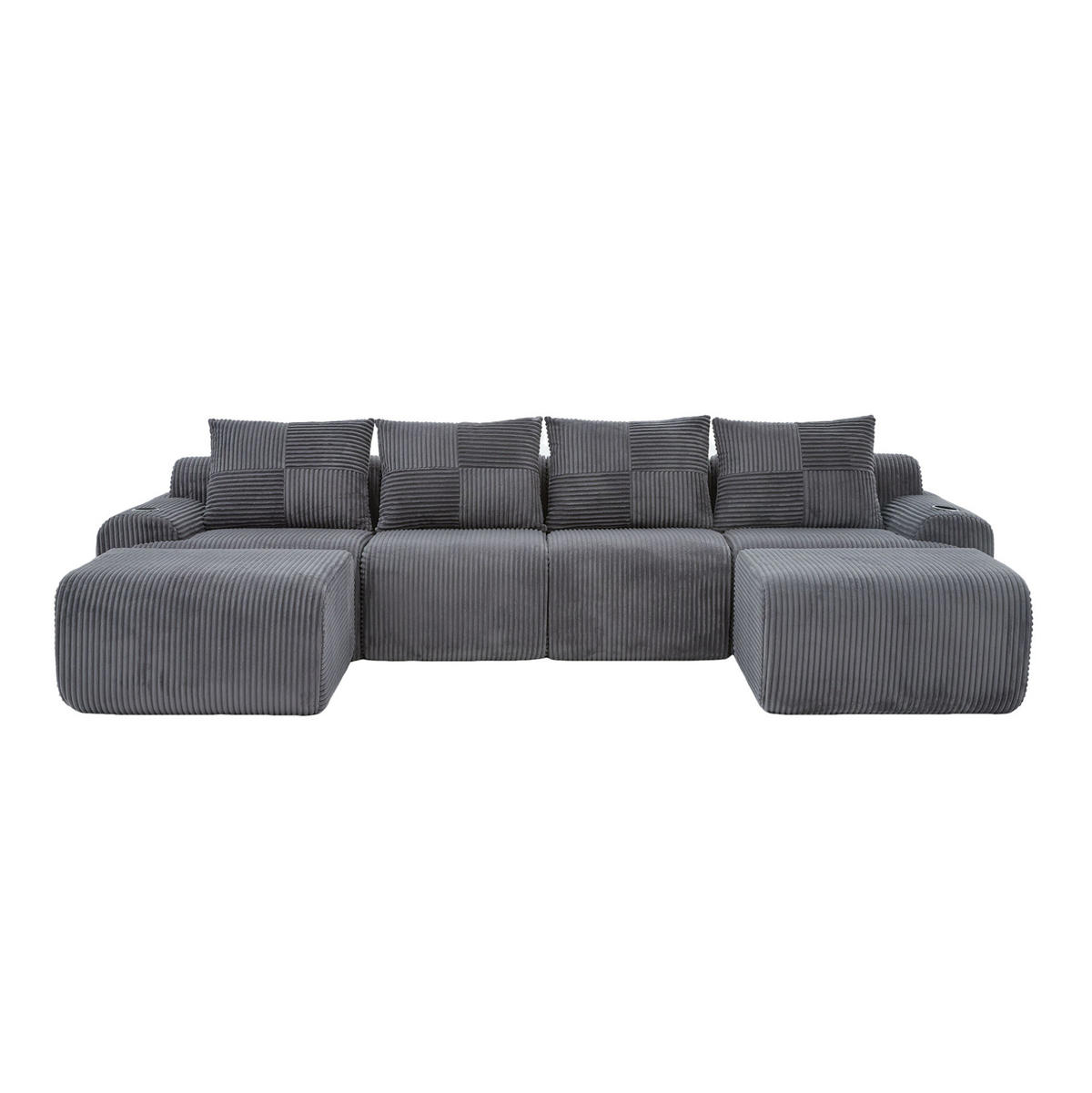 WOHNLANDSCHAFT modular 4-Sitzer mit 2 Hockern 333 x 174 cm Cord Dark Gray - Dunkelgrau, Kunststoff (174/80/333cm) - Meubliv