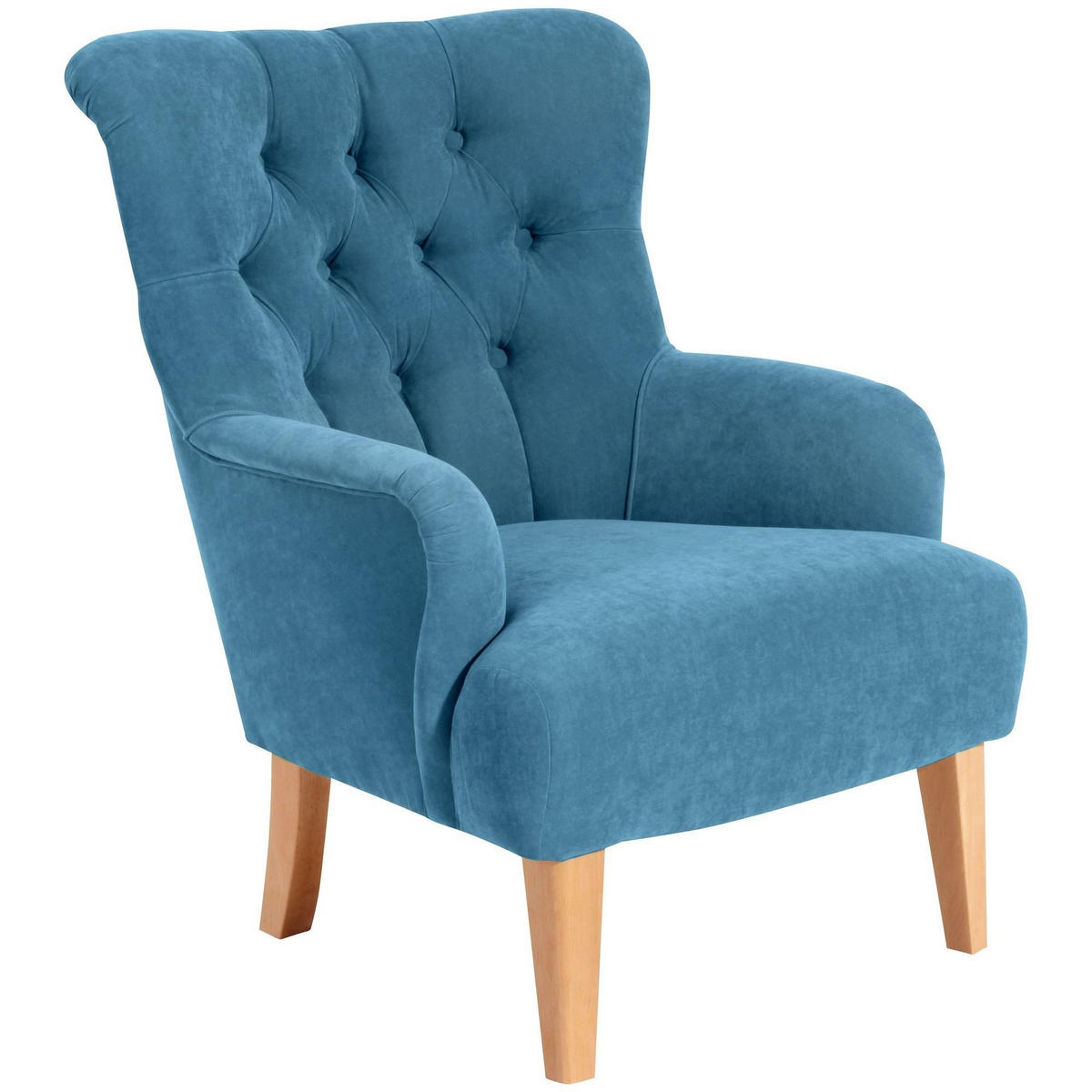 SESSEL Kaiya Bezug Veloursstoff Buche natur / petrol - Blau, Kunststoff (71/97/82cm) - 58aufmkessel