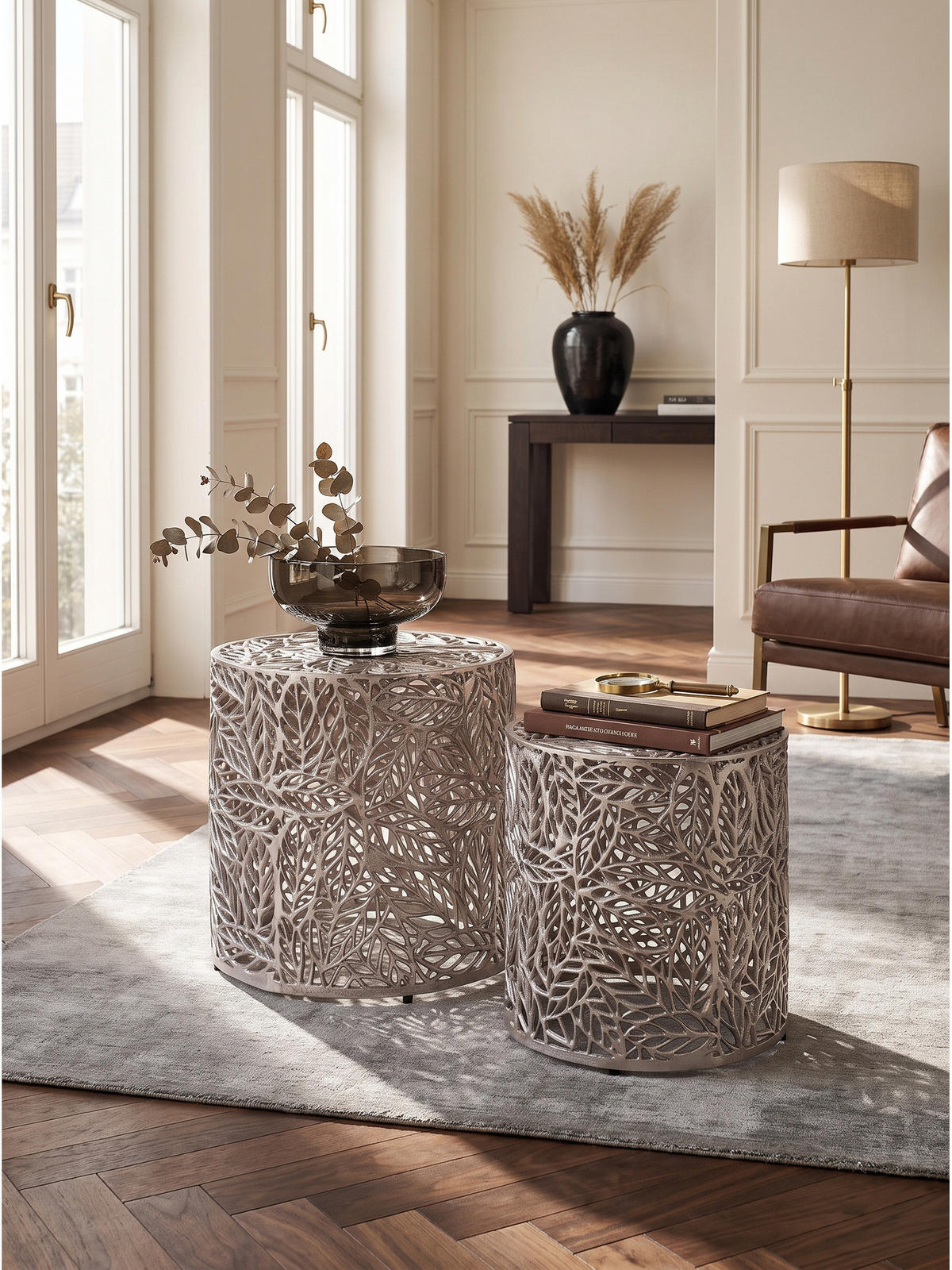BEISTELLTISCHE 2er-Set RIAZA, Aluminium, Silber, Ø 41 x 42 cm - Silberfarben, Metall (41/41/42cm) - KADIMA DESIGN