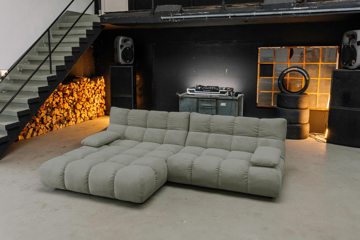 ECKSOFA VIVIEN Grün Cord - Schwarz/Olivgrün, Kunststoff/Textil (290/178cm) - KAWOLA