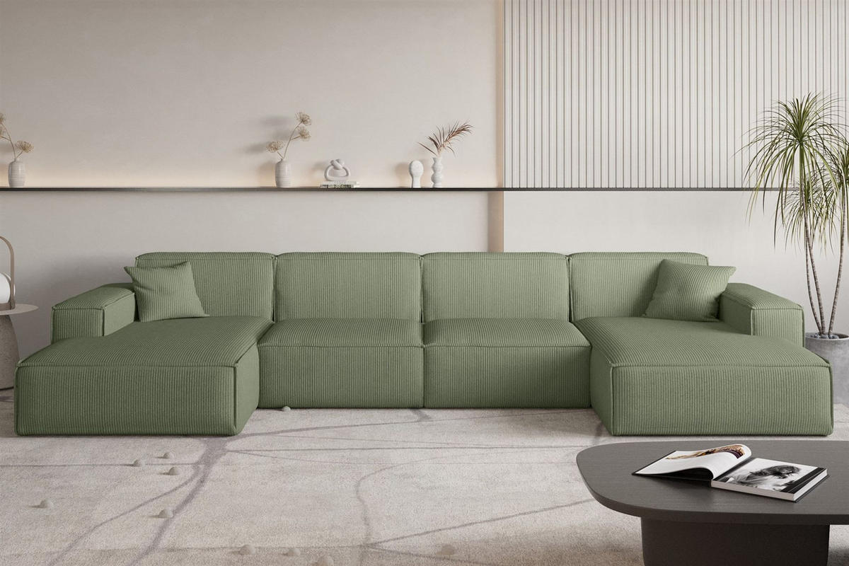 WOHNLANDSCHAFT Celes Premium In Scala - Jadegrün, Holzwerkstoff/Textil (379/73/165cm) - Fun Möbel