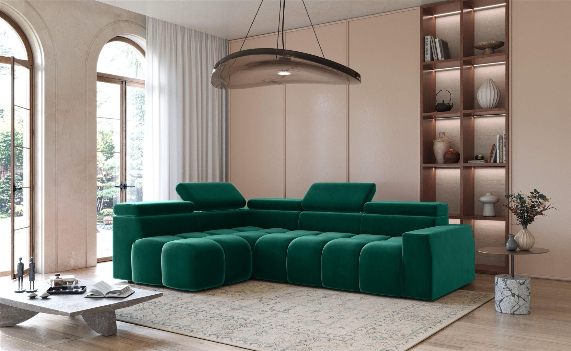 ECKSOFA Darcy - Grün, Holzwerkstoff/Textil (305/210cm) - Fun Möbel
