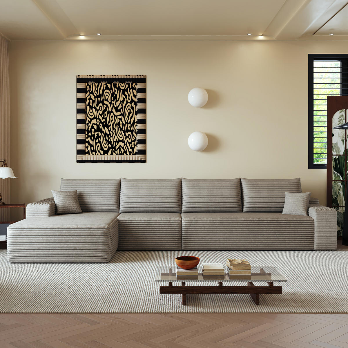 ECKSOFA 340/175/83 cm in Camel aus Cord mit hoher Komfortsitzfläche - Haselnussfarben, Textil (175/340cm) - Flora Grace