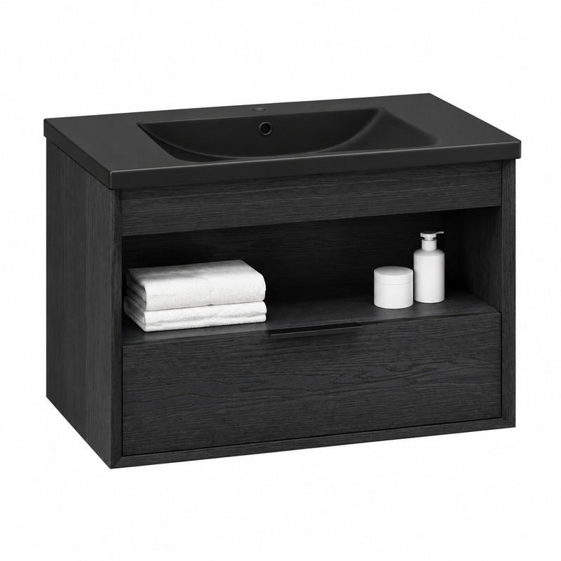 WASCHTISCHUNTERSCHRANK 75 cm Schwarz/Dark Oak - Schwarz, Holzwerkstoff (46.5/51.5/74.5cm) - Beauniv