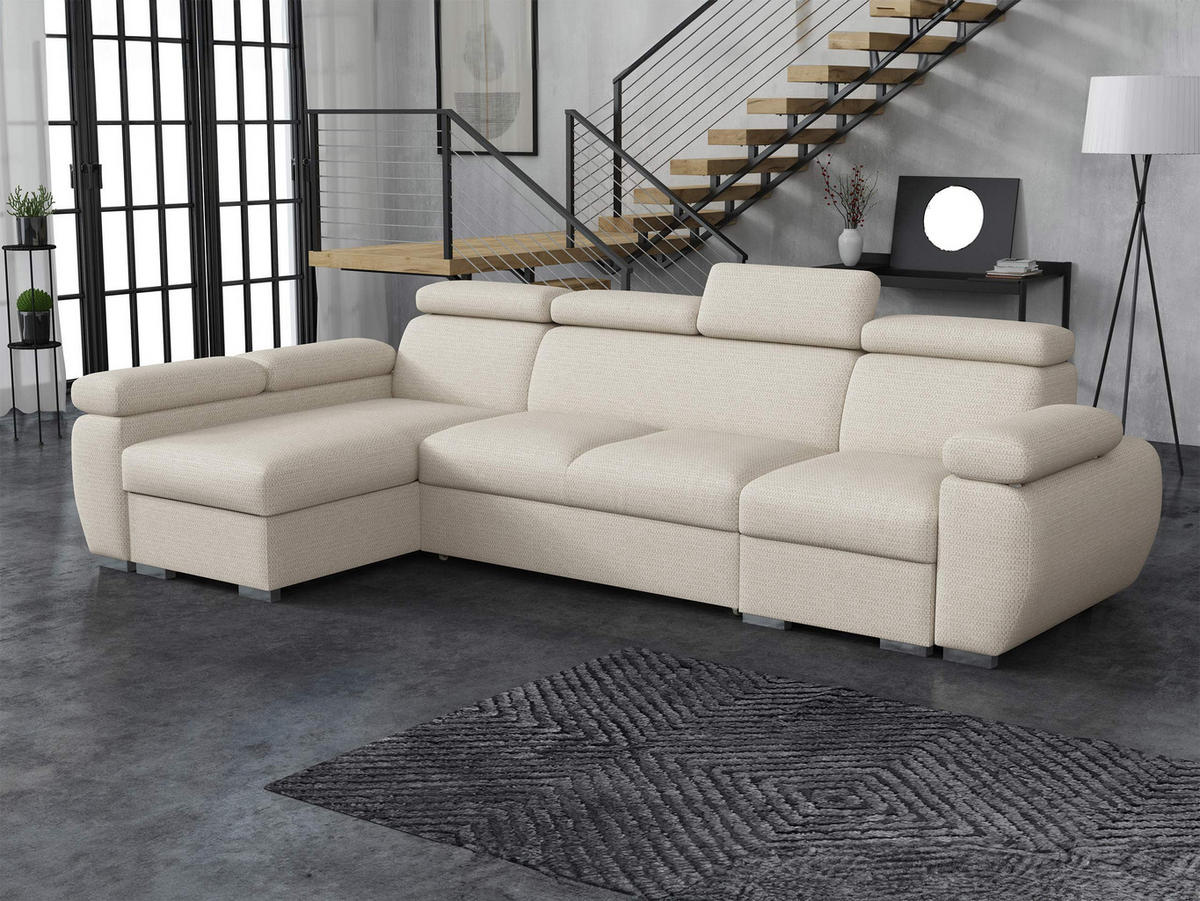 ECKSOFA Boston LCP, Seite: Links LCP+2R+1P(65) - Silberfarben/Creme, Holz/Textil (320/170cm) - MIRJAN24