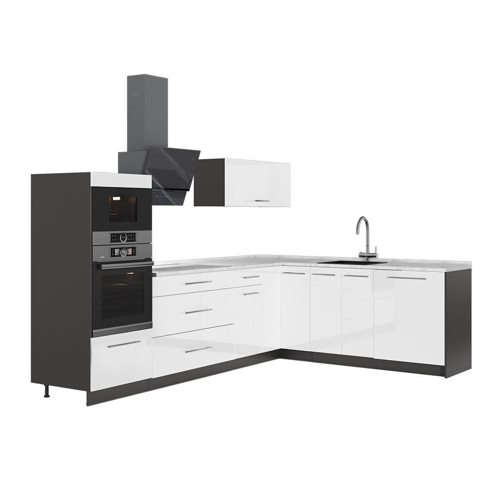 HÖRNKÖK Fame-Line, Vit högblank/antracit, 287 x 207 cm AP Marble - Antracit/Vit högglans, Träbaserade material (287/153.6/60cm) - Vicco