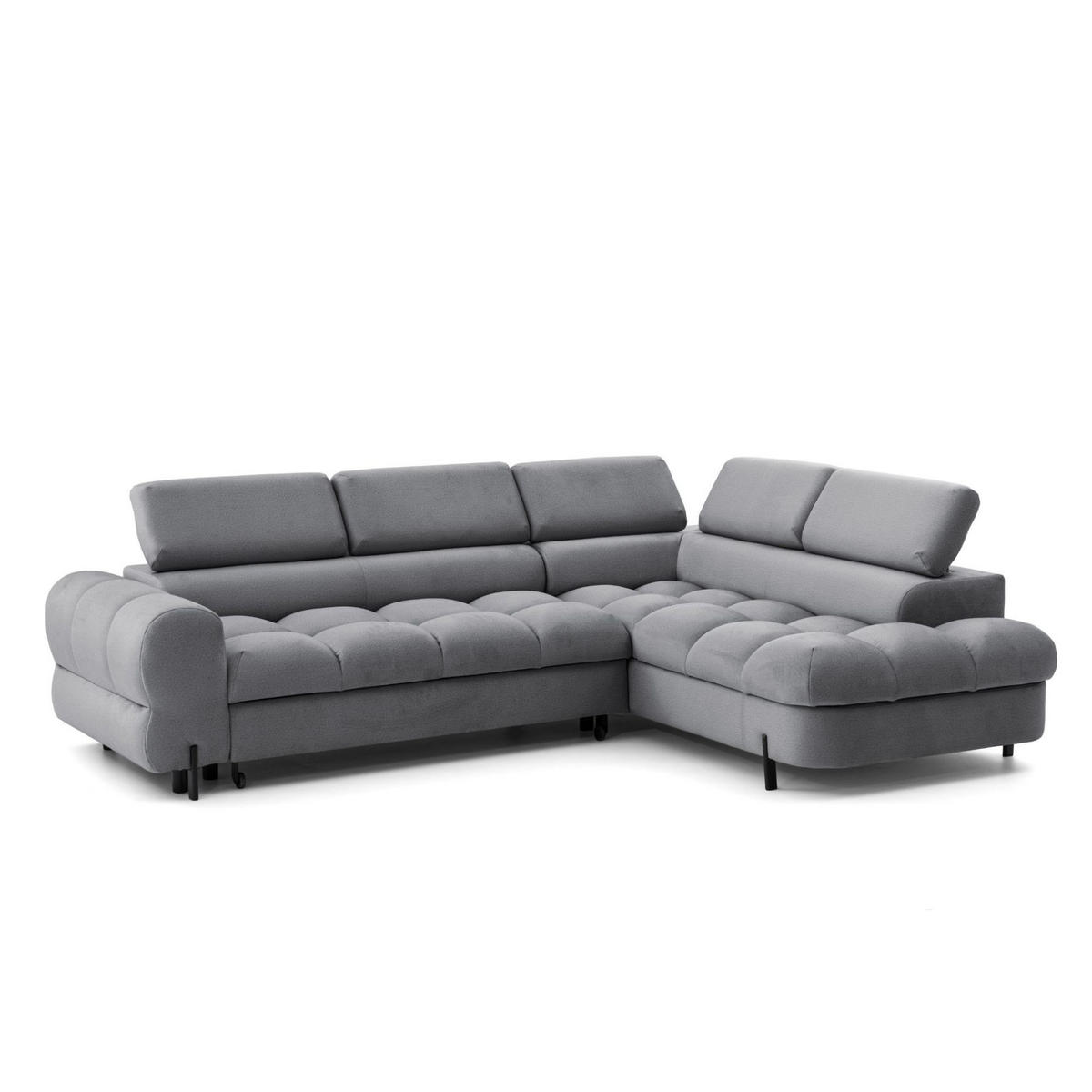 ECKSOFA BOWL L Rechts mit Schlaffunktion 125x195 Velours Dunkelgrau - Dunkelgrau/Schwarz, Holz/Textil (195/260cm) - Muffo