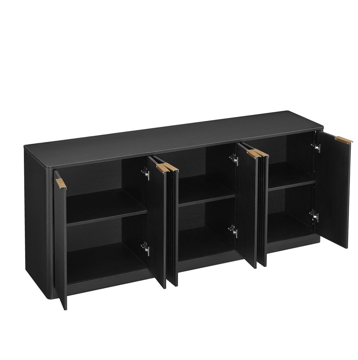 SIDEBOARD aus MDF 170x40x70,5 cm Schwarz mit 6 Türen, viel Stauraum und wellenförmiger Front - Schwarz, Holzwerkstoff (170/70.5/40cm) - Modfu