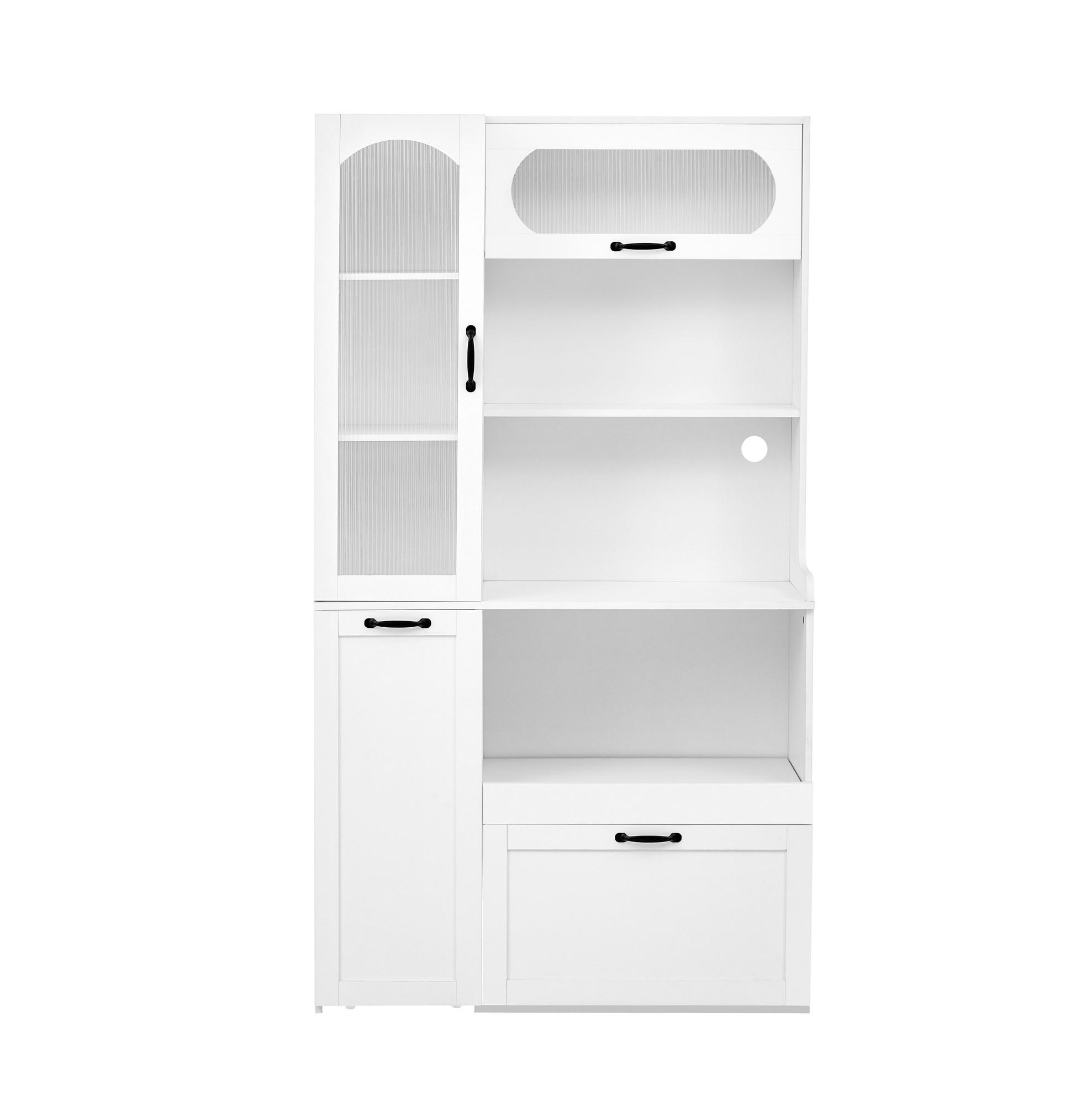 HIGHBOARD 98/40/177 cm aus MDF mit verstellbaren Einlegeböden, Schublade, Ausziehfläche und Riffelglas, Weiß - Weiß, Holzwerkstoff (98/177/40cm) - Redom