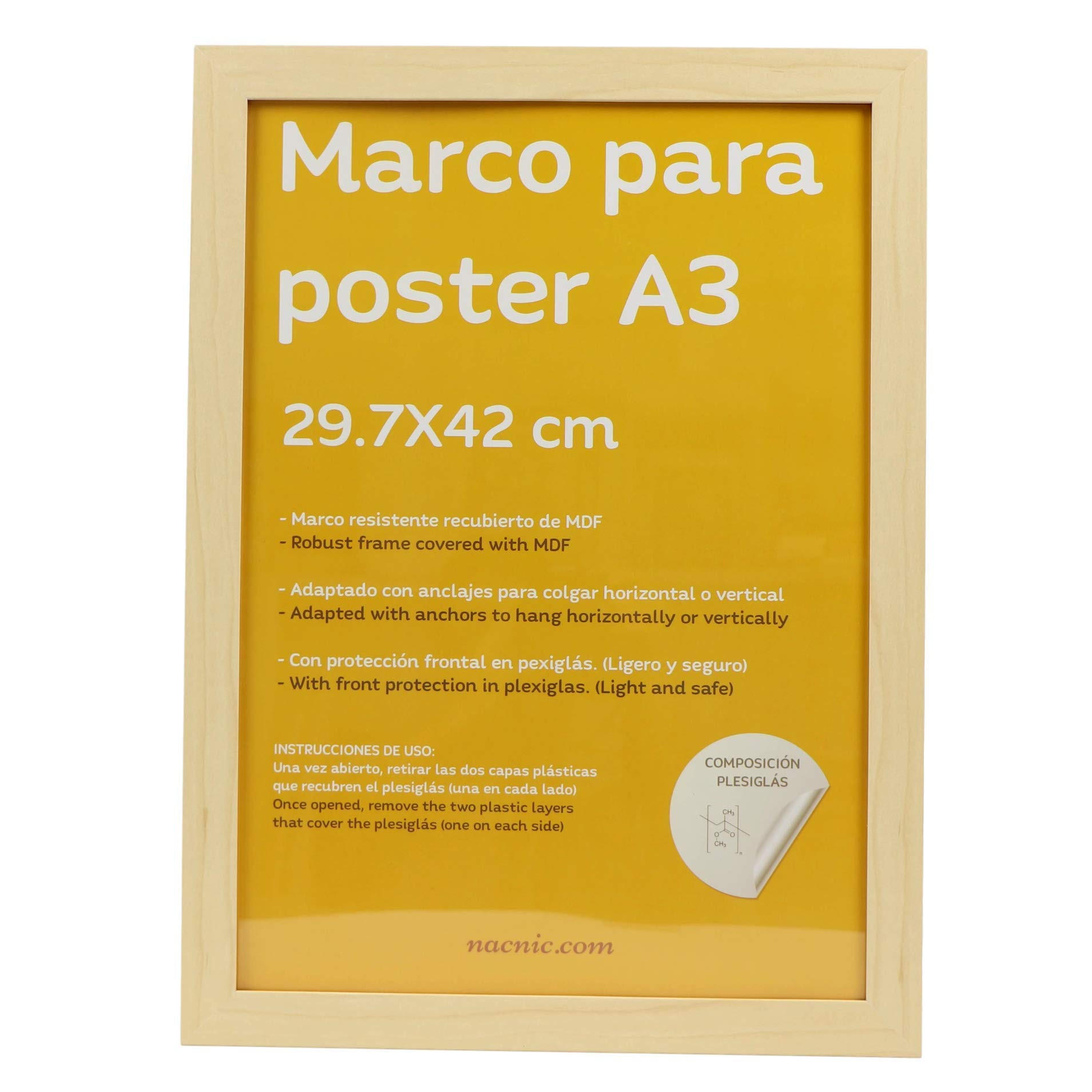RAHMEN Set mit 12 aus MDF und Acrylglas Schutz und Aussteller für Fotografien, Bilder, Poster, Gemälde, Dekoration für Haus Farbe Weiß A3 - Beige, Holz (29.7/3/42cm) - Nacnic