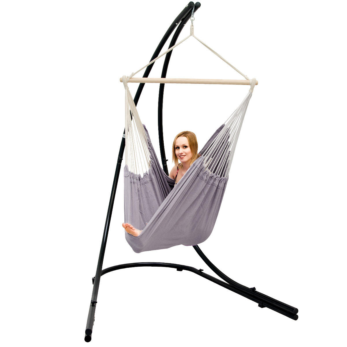 XL HÄNGESTUHL mit Gestell 210/140 cm , Grau/Schwarz - Grau, Textil (140/210/160cm) - Amanka