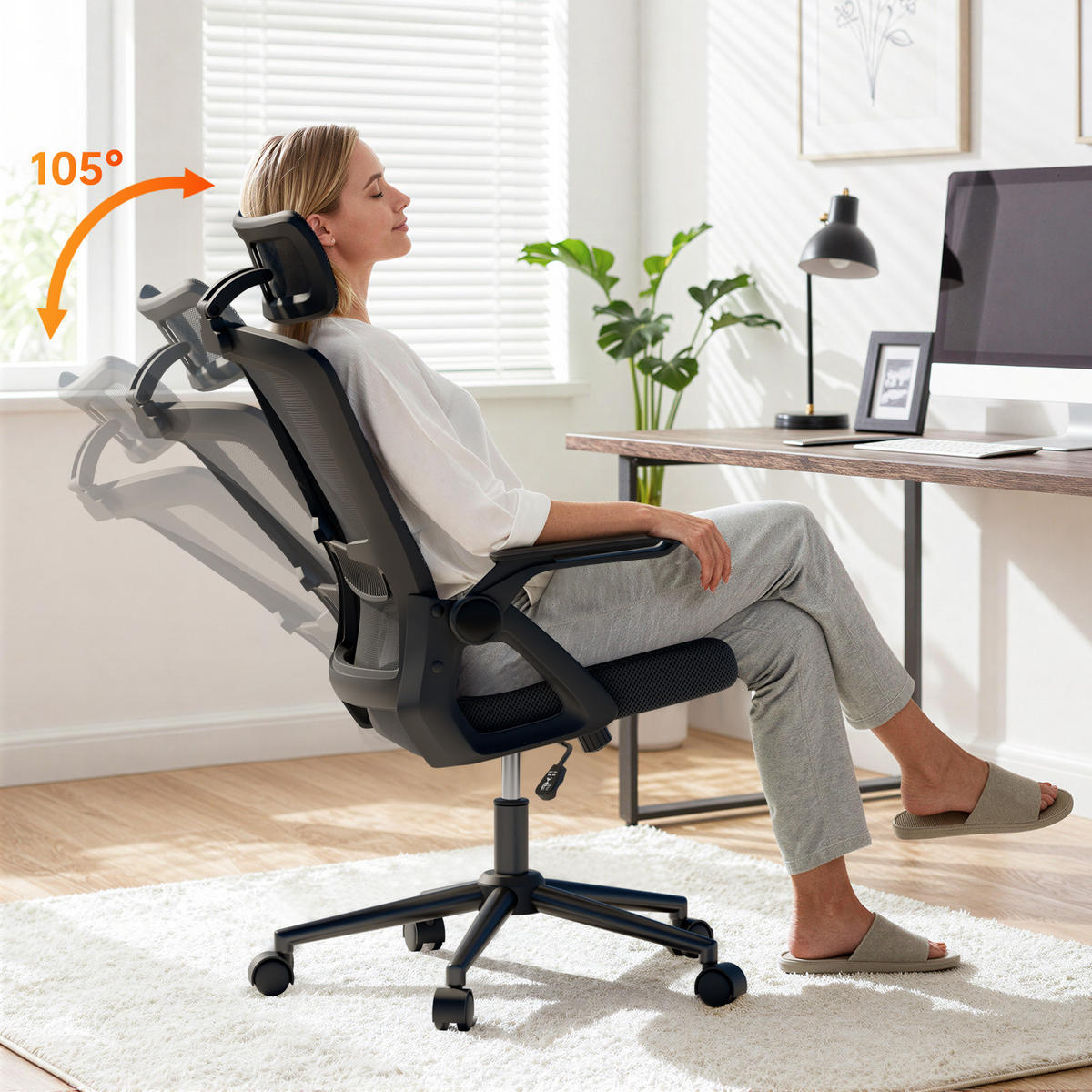 DREHSTUHL Mesh Schwarz ergonomisch klappbare Armlehnen - Schwarz, Metall (23.5/52/62.5cm) - Rattrix