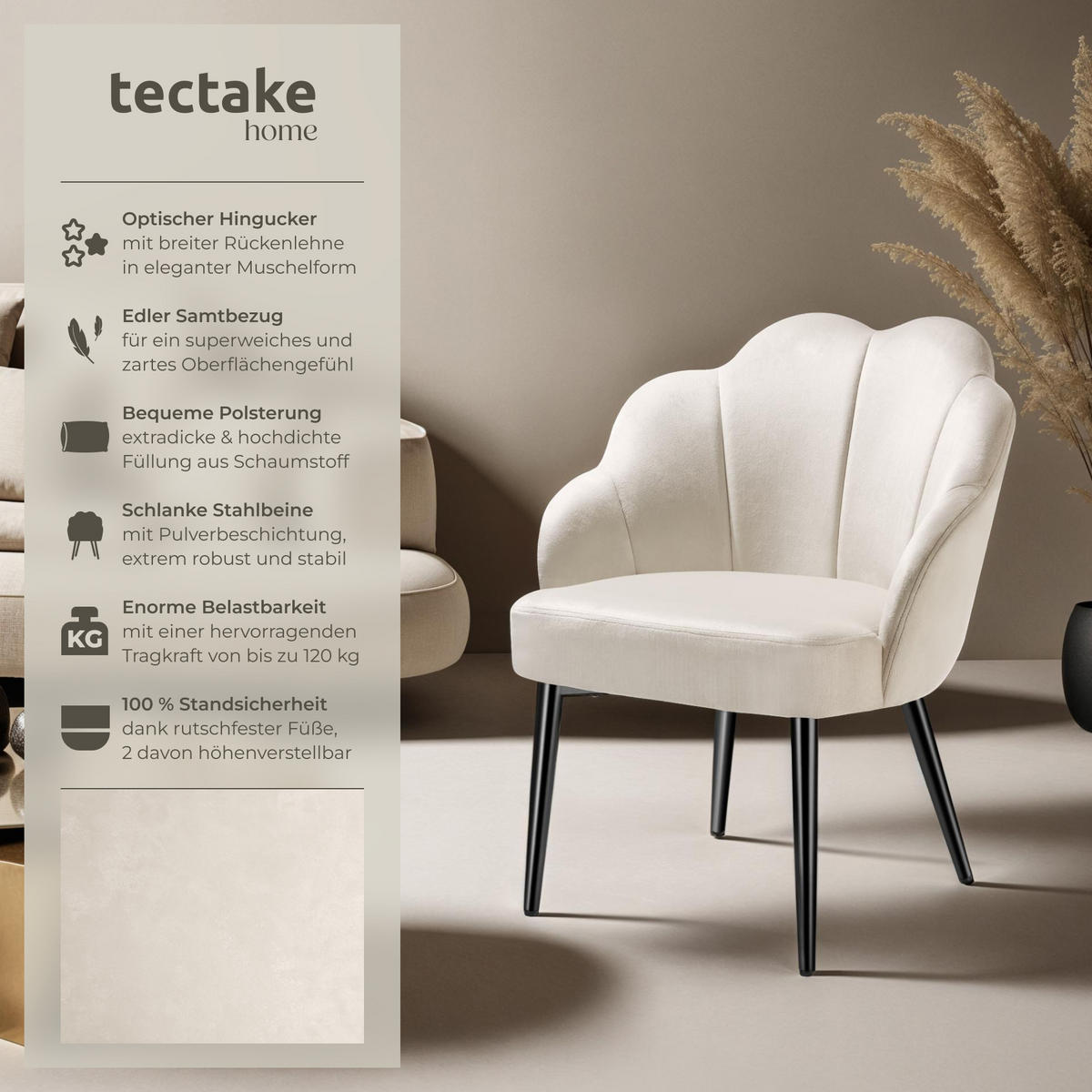 COCKTAILSESSEL 1er Set Hellen 66 x 62 x 80 5 cm creme/schwarz - Creme/Schwarz, Textil (66/80.5/62cm) - tectake