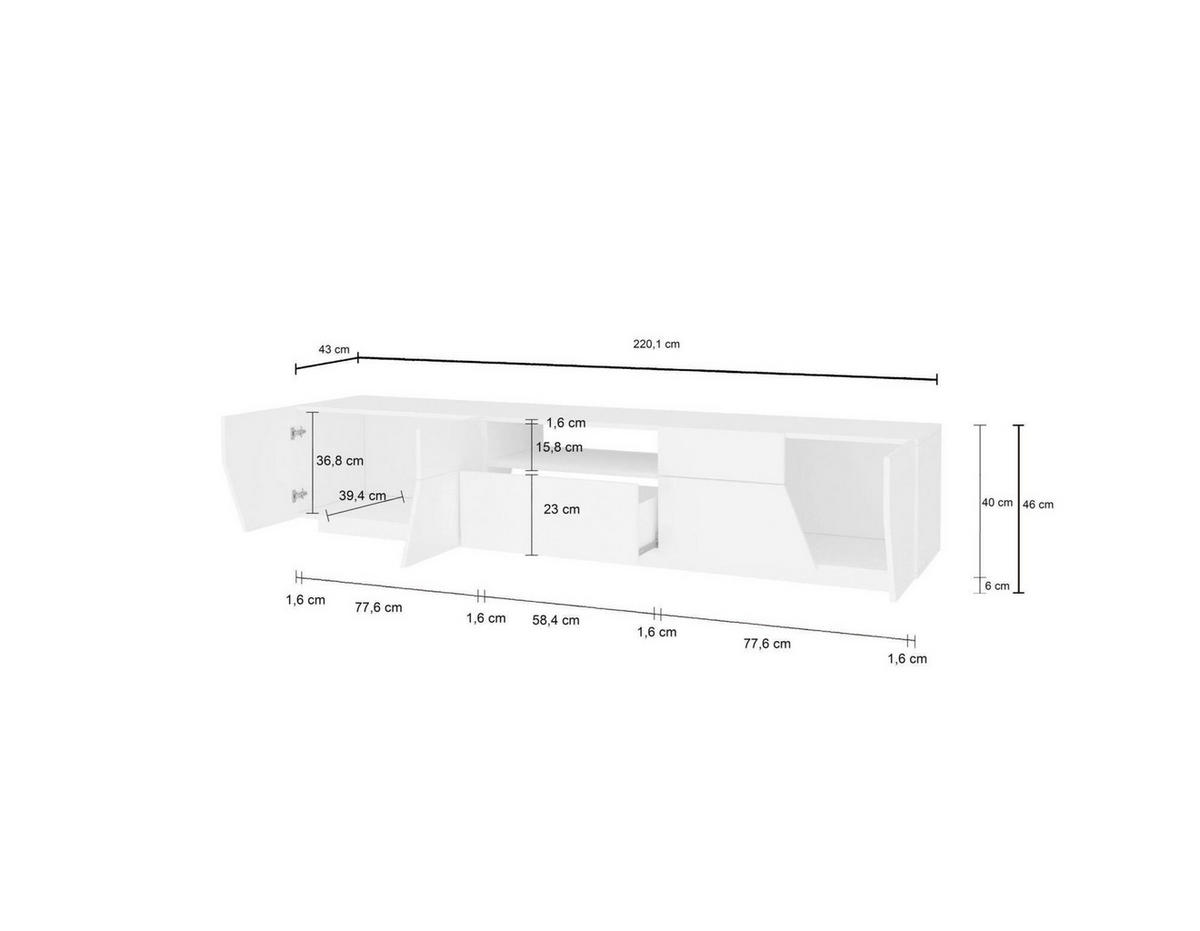 FERNSEHSCHRANK Glänzendes Weiß, Ahorn 43/220/46 cm - Ahornfarben/Weiß, Holzwerkstoff (220/46/43cm) - DMORA