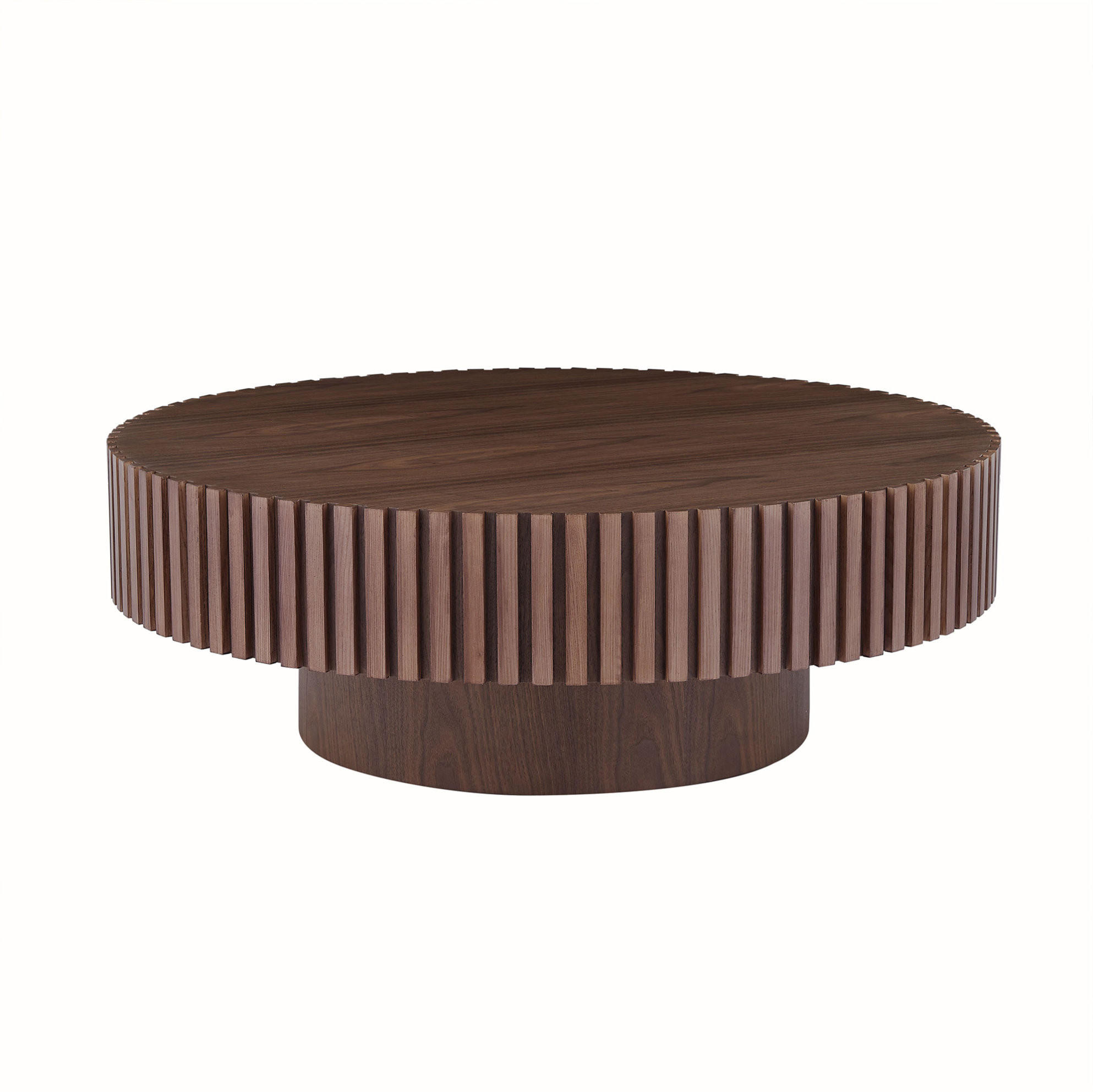 COUCHTISCH 87/87/25 cm rund aus MDF mit Rillendetail und pflegeleichter Oberfläche, Walnuss - Walnussfarben, Holzwerkstoff (80/80/35cm) - Redom