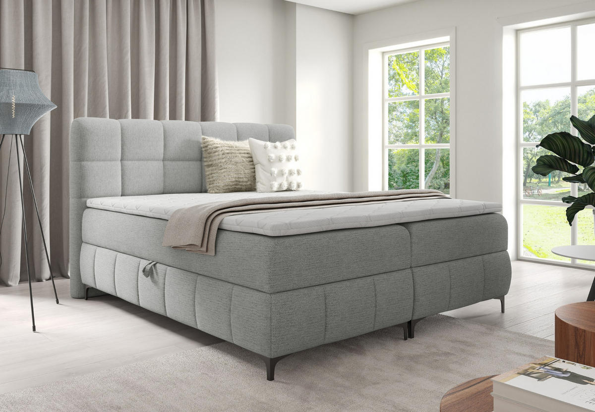 BOXBETT mit Stauraum und Topper 180x200 cm Hellgrau - Hellgrau, Textil (180/200cm) - Home Collective