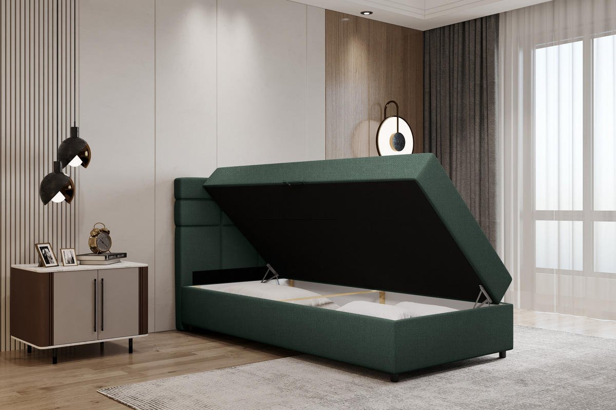 BOXBETT Reve 100 x 200 cm mit Bettkasten und Lattenrost ohne matratze - dunkelgrün - Dunkelgrau, Holz (100/206cm) - Panda Möbel