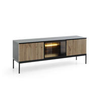 TV-SCHRANK Sentino Schwarz, Dreitürig mit LED - Eiche Wotan/Schwarz, Holzwerkstoff/Metall (154/56/39cm) - Bettso