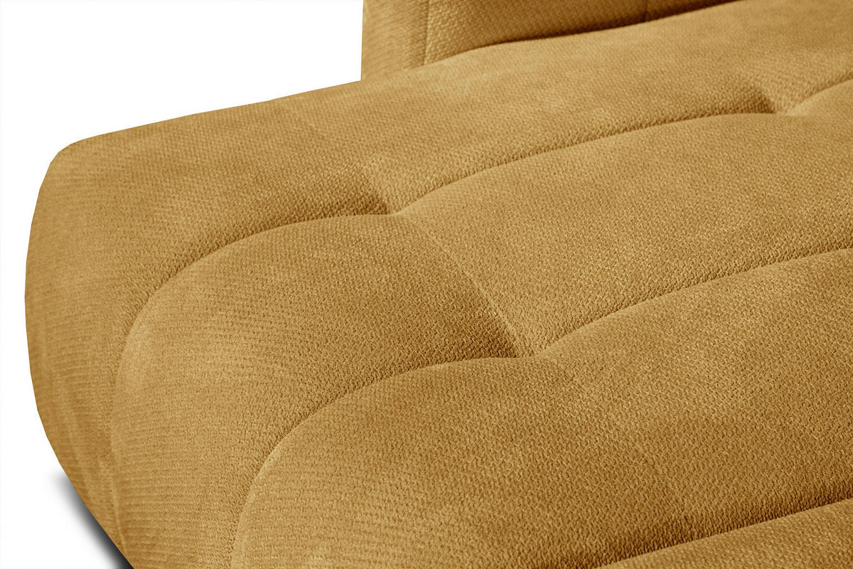 ECKSOFA KIMI 3-Sitzer, ausziehbarer Sitz, verstellbare Kopfstützen, senfgelb - Gelb/Schwarz, Holzwerkstoff/Textil (270/160cm) - Courtois Laville