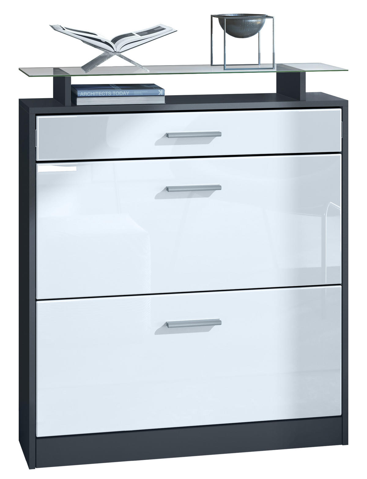 SCHUHSCHRANK Loret Fronten in Weiß Hochglanz - Weiß Hochglanz, Holzwerkstoff (89/104/23cm) - Vladon