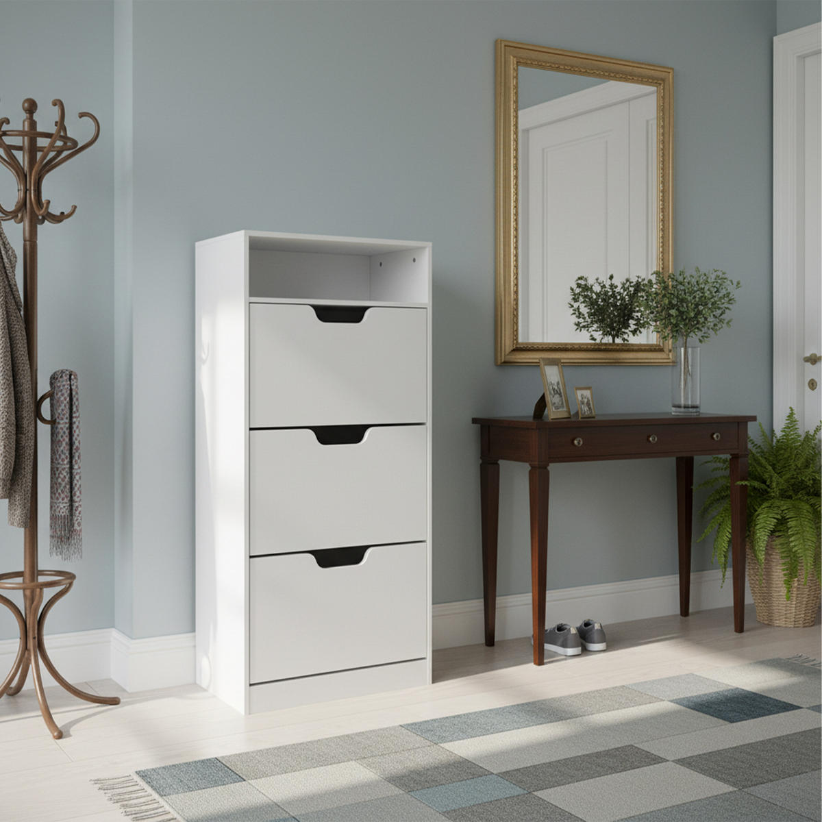 SCHUHSCHRANK - Weiß, Holzwerkstoff/Kunststoff (60/140/24cm) - Relaxdays