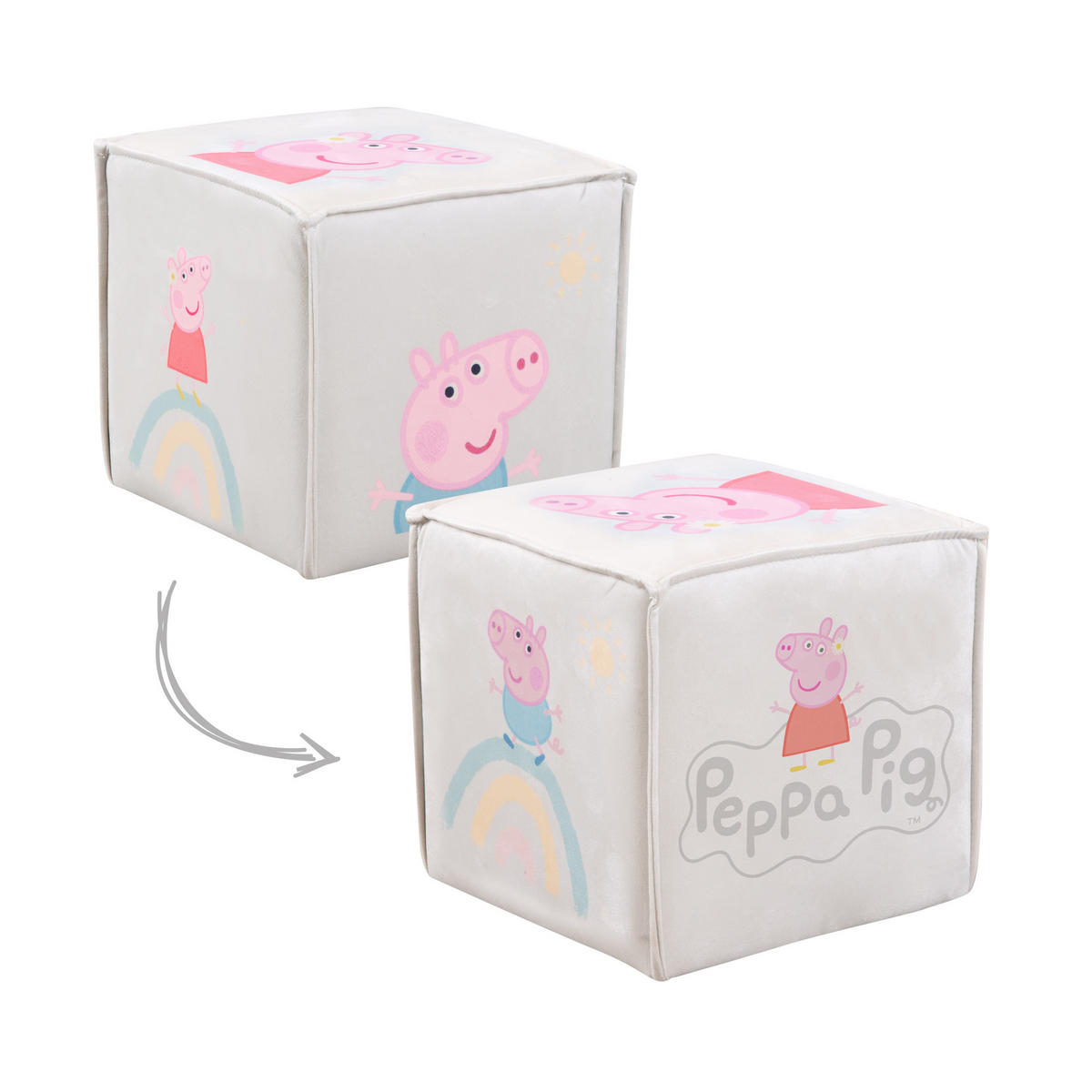 KINDERHOCKER in Würfelform Peppa Pig - Beige, Holzwerkstoff/Textil (27/25/27cm) - Roba