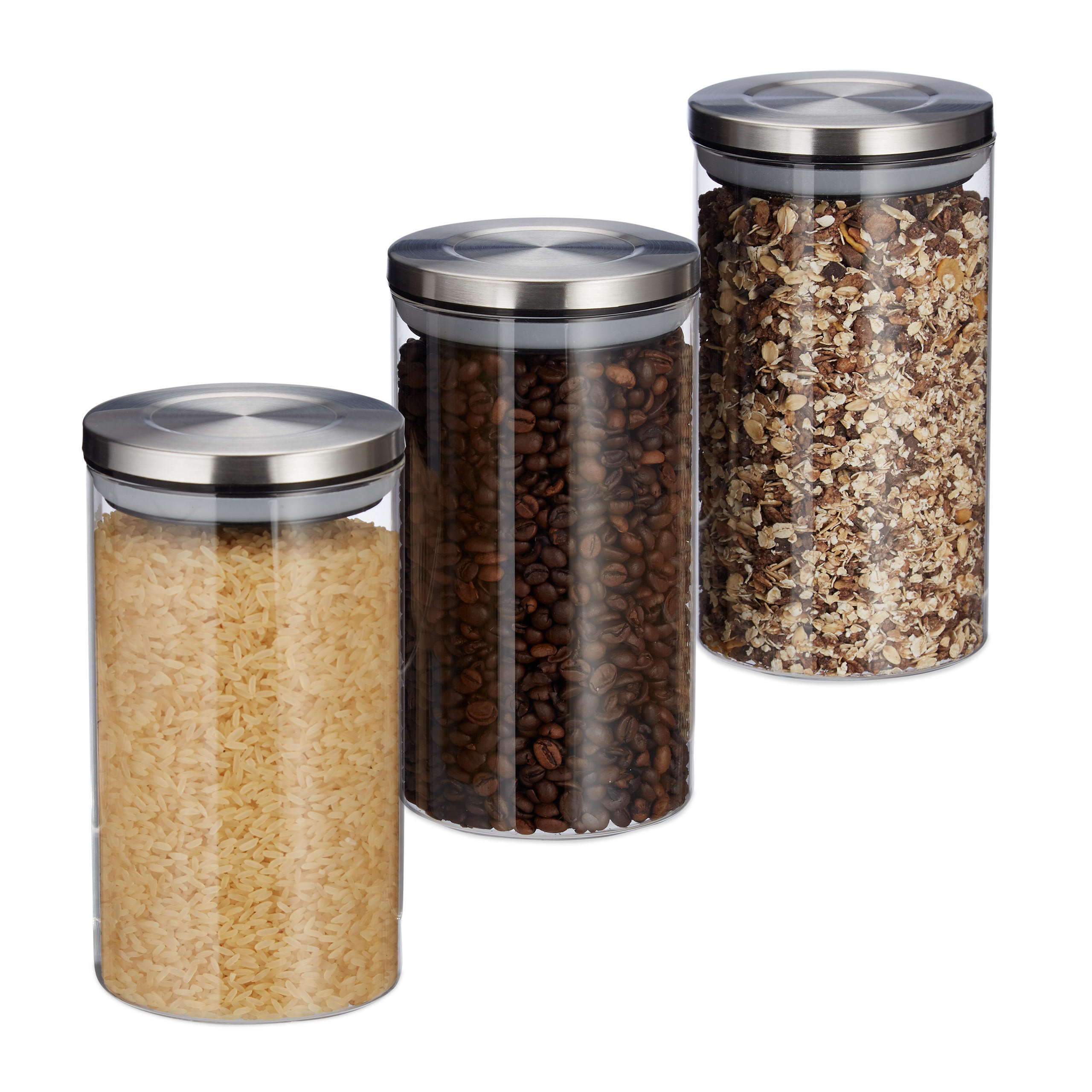 3XVORRATSGLAS - Transparent, Glas/Kunststoff (9.5/18/9.5cm) - Relaxdays