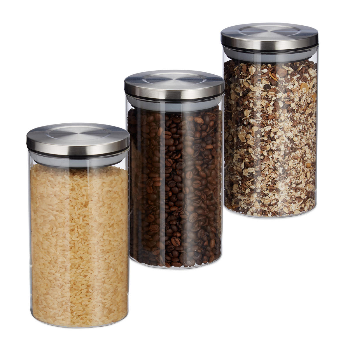 3XVORRATSGLAS - Transparent, Glas/Kunststoff (9.5/18/9.5cm) - Relaxdays