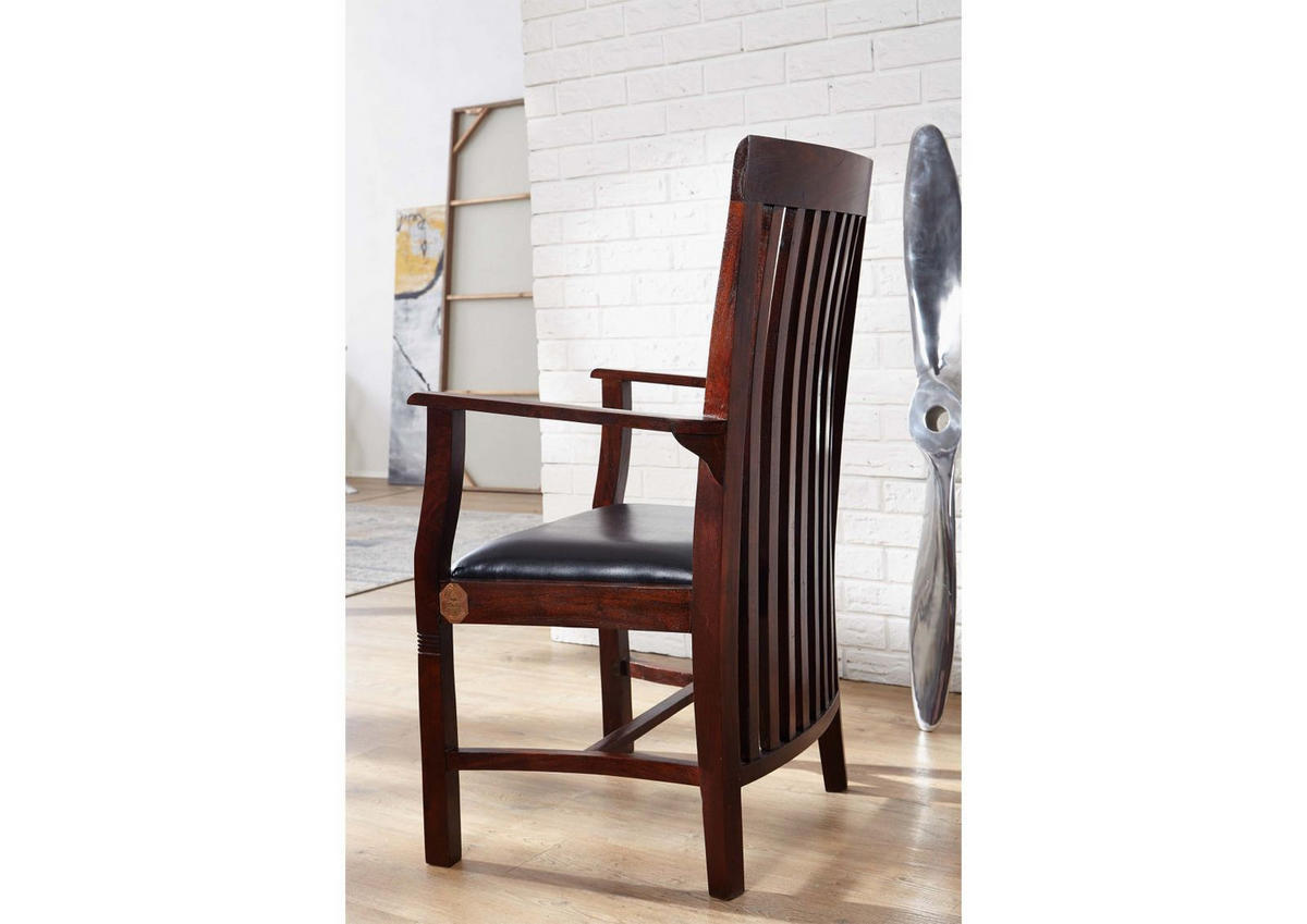 SESSEL Bangalore Polster schwarz OXFORD #1 - Dunkelbraun, Holz (50/108/45cm) - Massivmoebel24