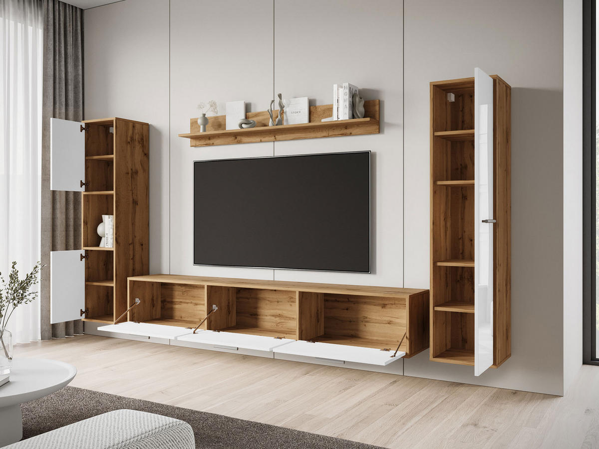 WOHNWAND Bogota XL - Schwarz/Braun, Holzwerkstoff/Kunststoff (180/30/31cm) - MIRJAN24