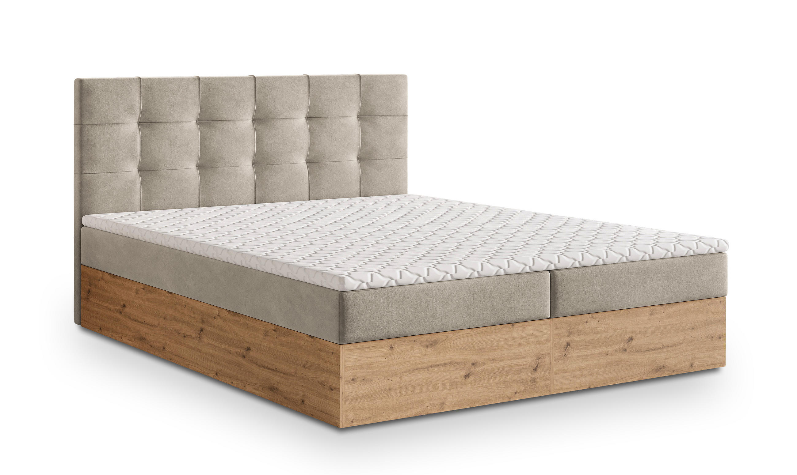 BOXBETT MOLVEN 140x200 cm mit Matratze und Topper - Beige - Beige, Holz (140/200cm) - MASSENO