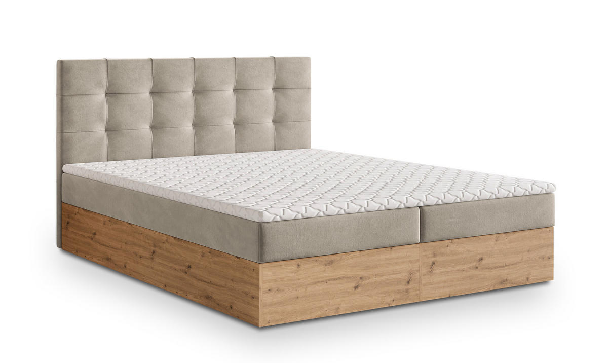 BOXBETT MOLVEN 140x200 cm mit Matratze und Topper - Beige - Beige, Holz (140/200cm) - MASSENO