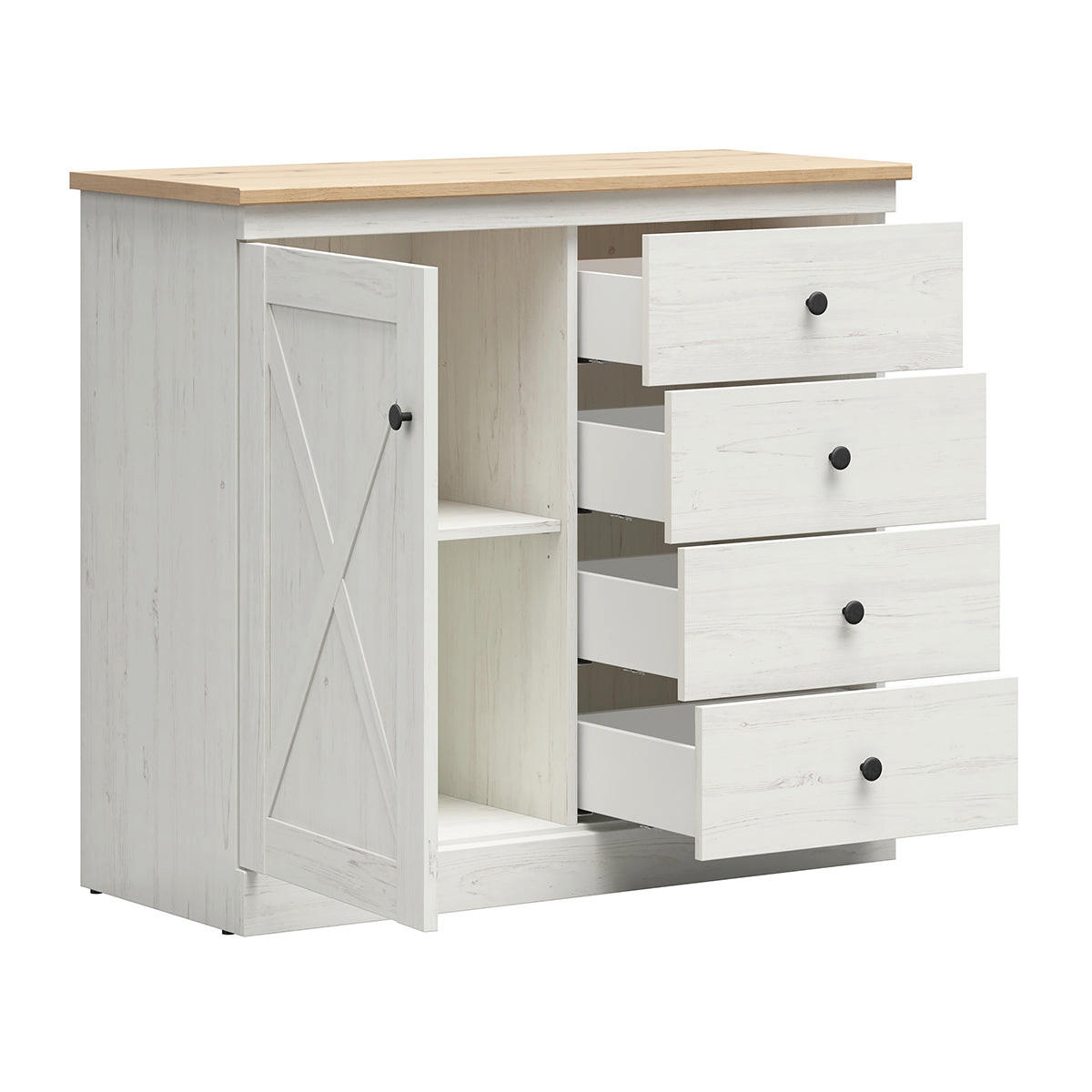 KOMODA Victoria Biela a drevo - biela, kompozitné drevo (103/92/43cm) - Petits-meubles