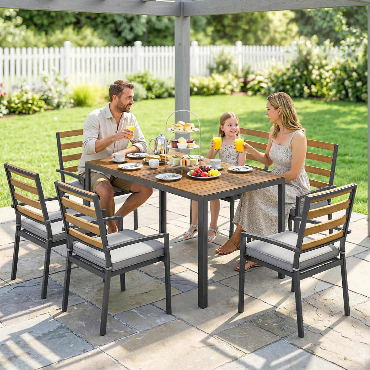 GARTENMÖBEL-SET 7-teilig DE-09940 Naturholz - Naturfarben, Metall - ComfortXL