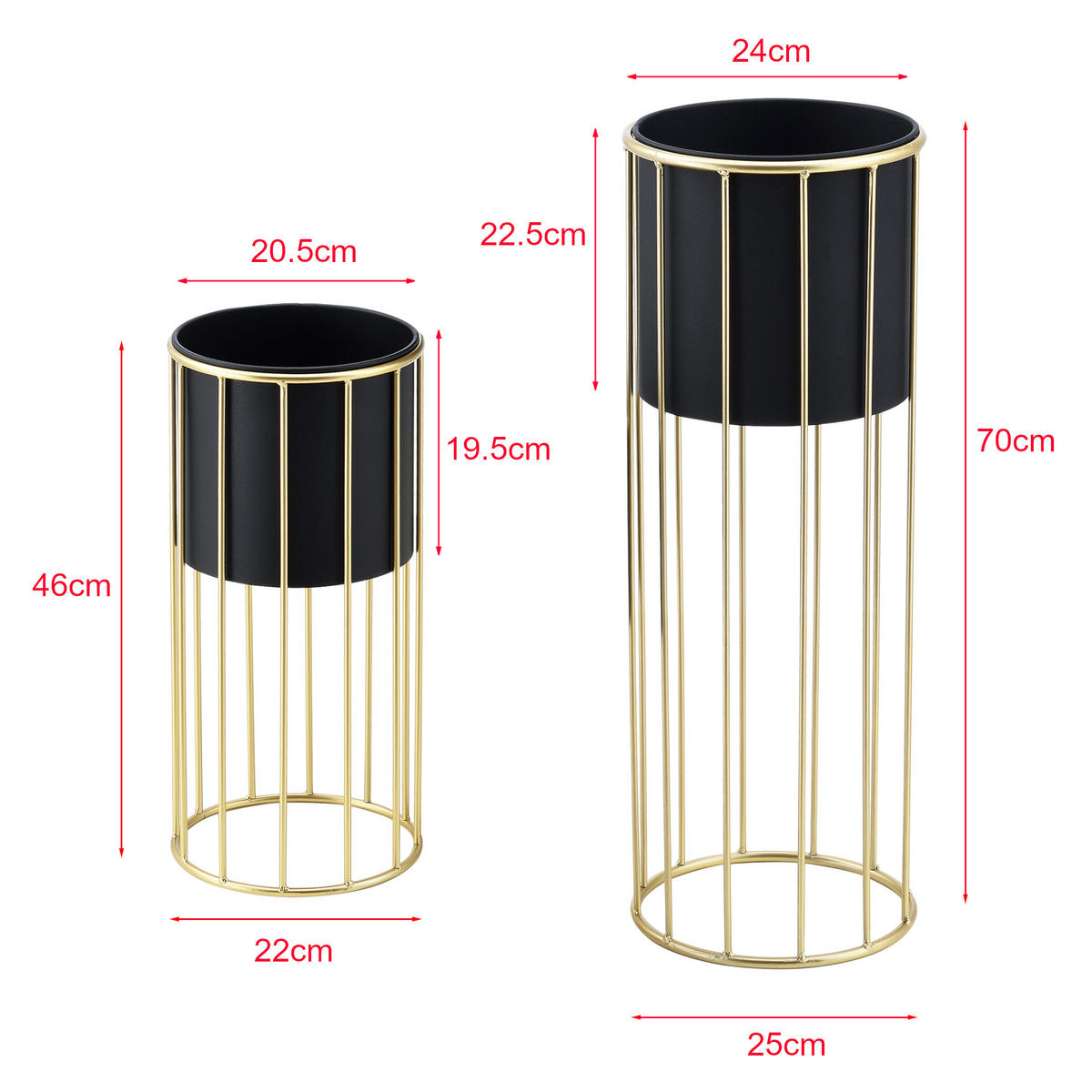 PFLANZENSTÄNDER-SET 2 TLG. Mortsel - Goldfarben/Schwarz, Metall (25/70/25cm) - [en.casa]