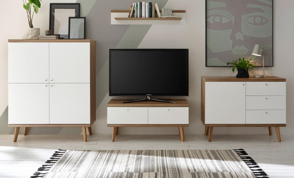HIGHBOARD weiß, Eiche Riviera, skandinavisch, 107 x 134 cm - Eichefarben/Weiß, Holz/Holzwerkstoff (107/134/40cm) - Furn.Design