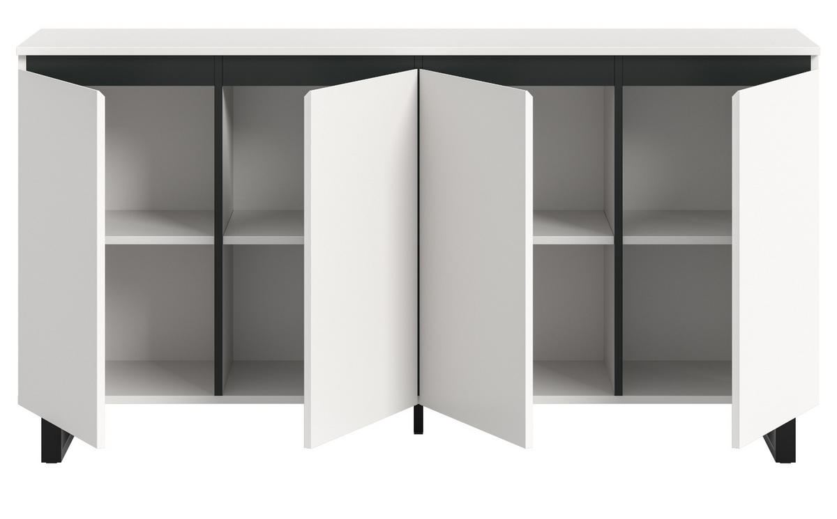SIDEBOARD weiß mit schwarz, Kommode 160 x 84 cm mit Soft-Close, Gelia - Schwarz/Weiß, Holzwerkstoff/Metall (160/84/36cm) - Inn.Furn
