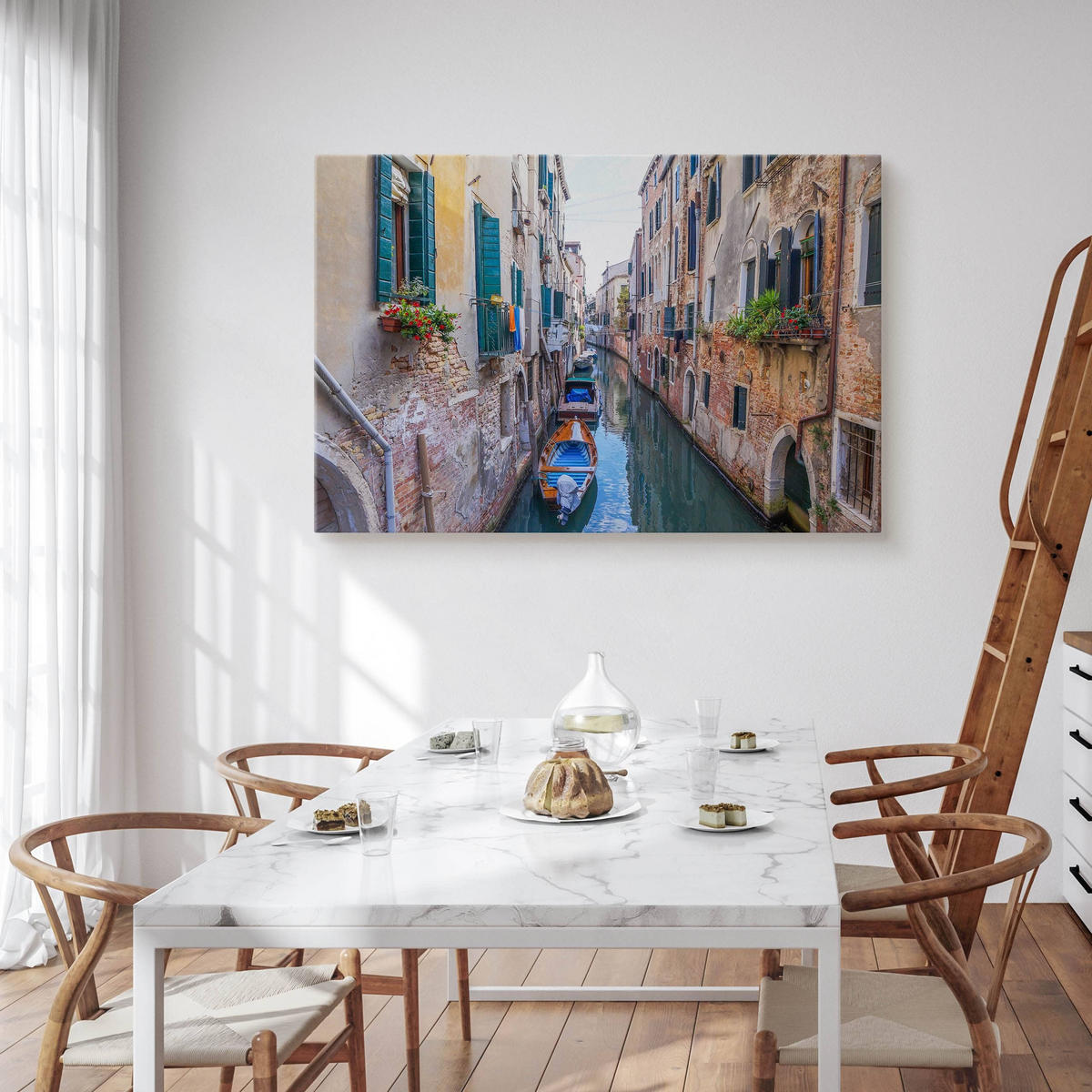 LEINWANDBILD Für Wohnzimmer Venedig Stadtarchitektur 3D 100x70 - Blau/Beige, Textil (100/70cm) - Muralo