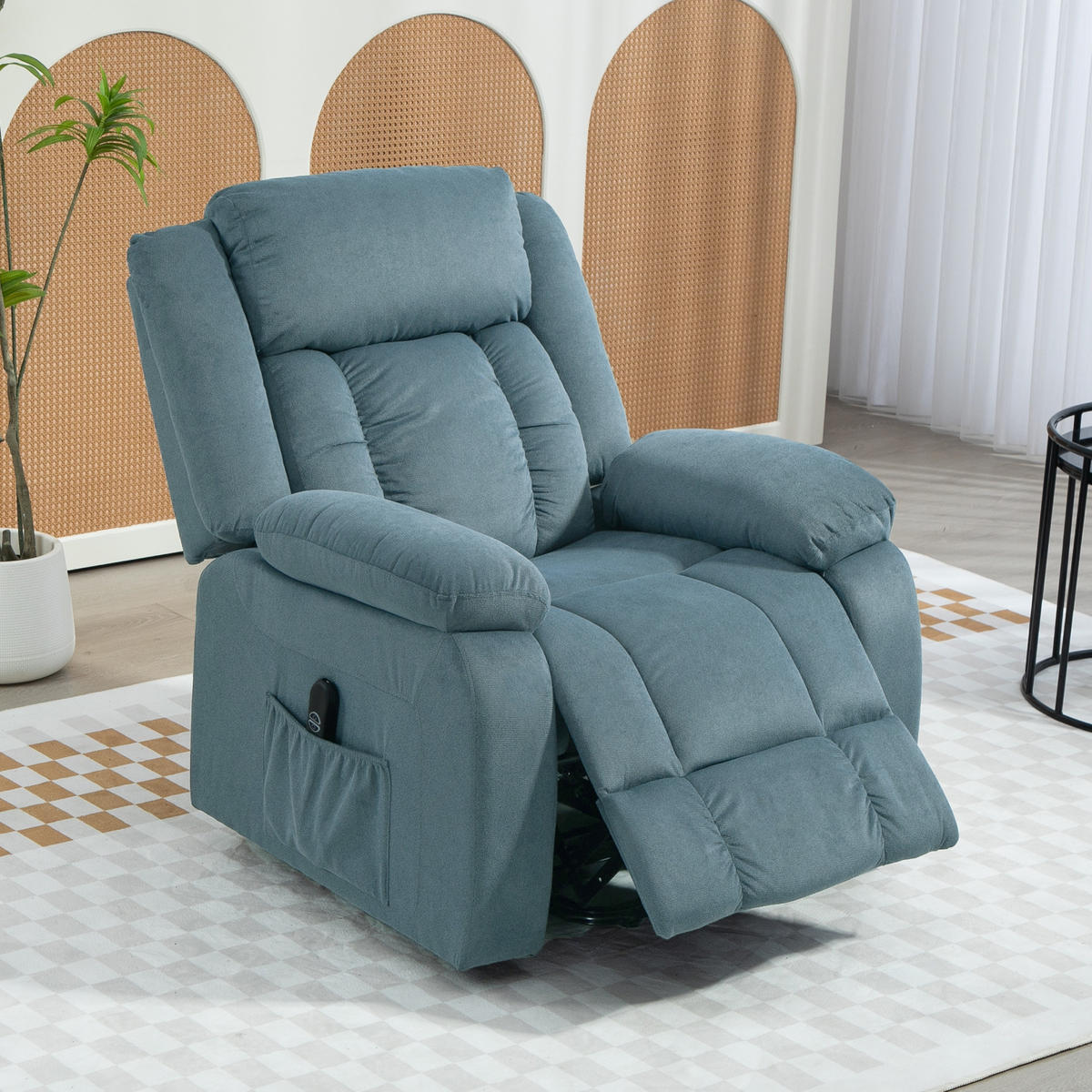 FERNSEHSESSEL mit Aufstehhilfe Elektrisch mit Liegefunktion; Samt - Blau/Schwarz, Textil/Metall (92/105/94cm) - HOMCOM